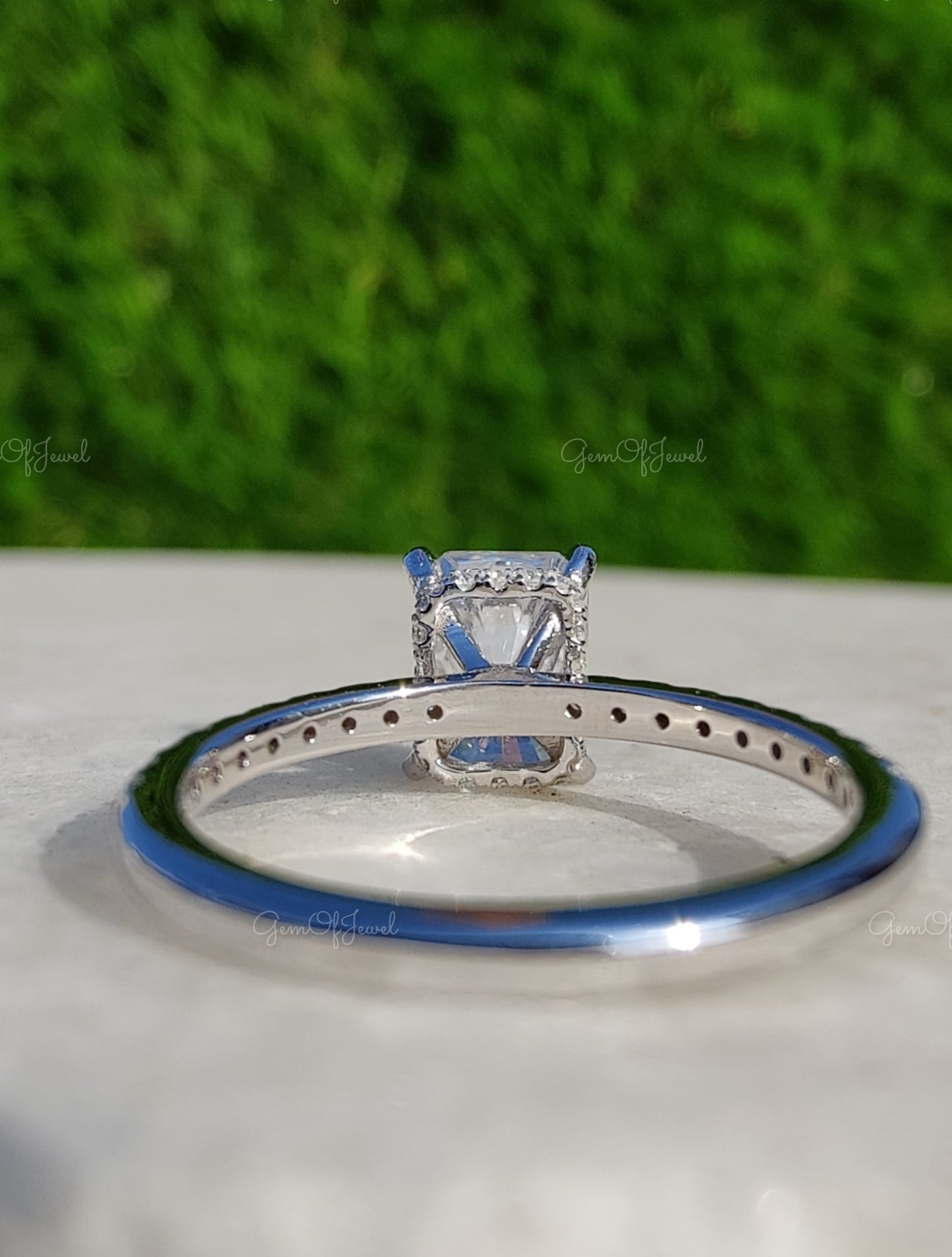 Radiant Diamond Moissanite With Halo Of Round Moissanite Diamond, Engagement Ring, Radiant Diamond Ring, Radiant Moissanite Diamond Ring