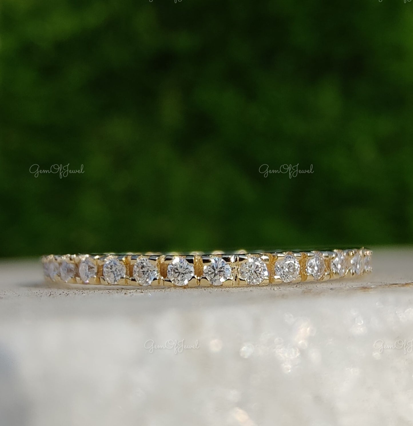 Round Moissanite Diamond Half Eternity Matching Wedding Band For Her, Matching Band For Ring, Ring And Band Set, Matching Wedding Band