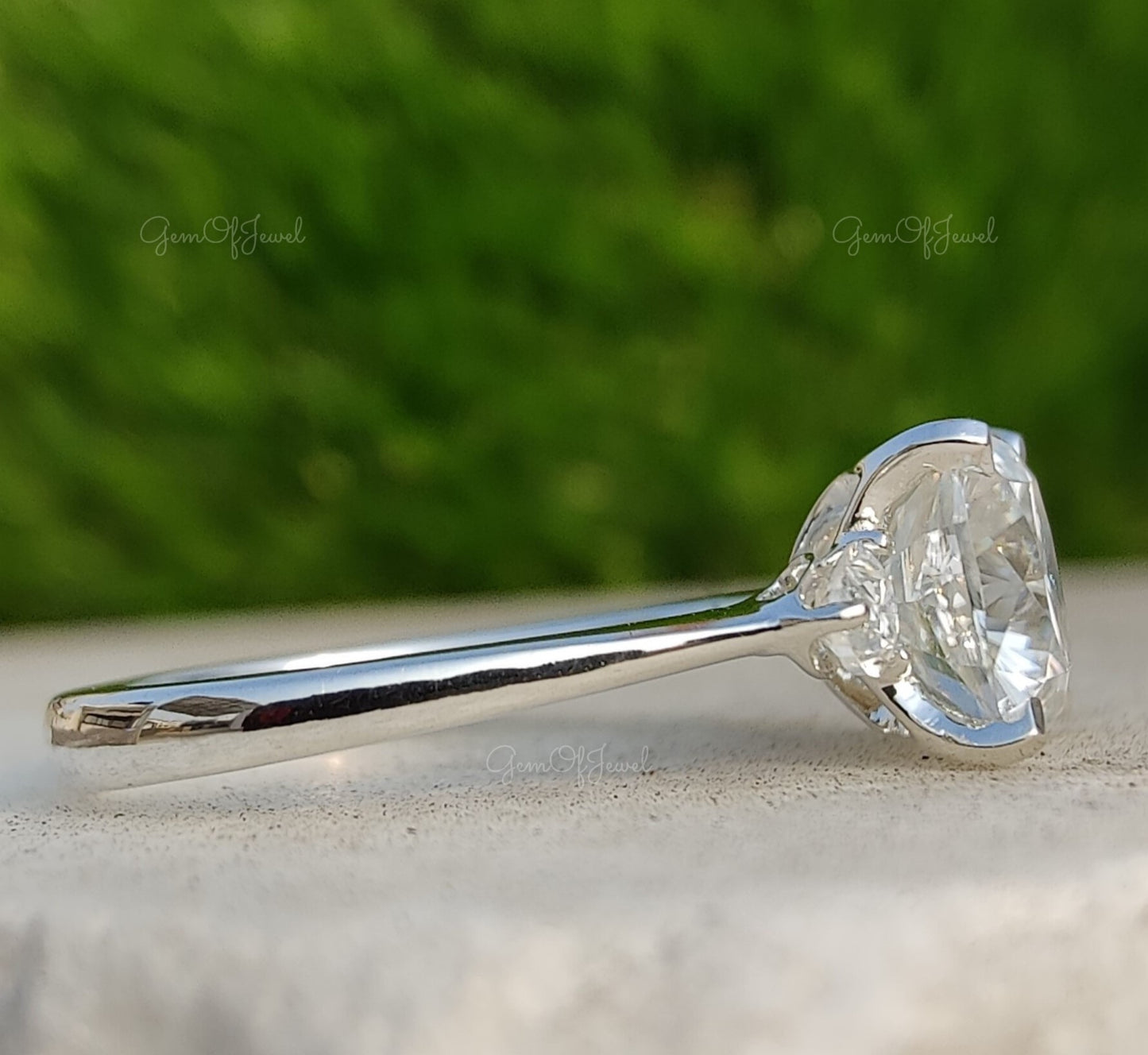 Cushion Moissanite Diamond 3 Stone With Pear Moissanite Diamond, Three Stone Ring For Wedding Ring , Cushion Moissanite Diamond Ring For Her