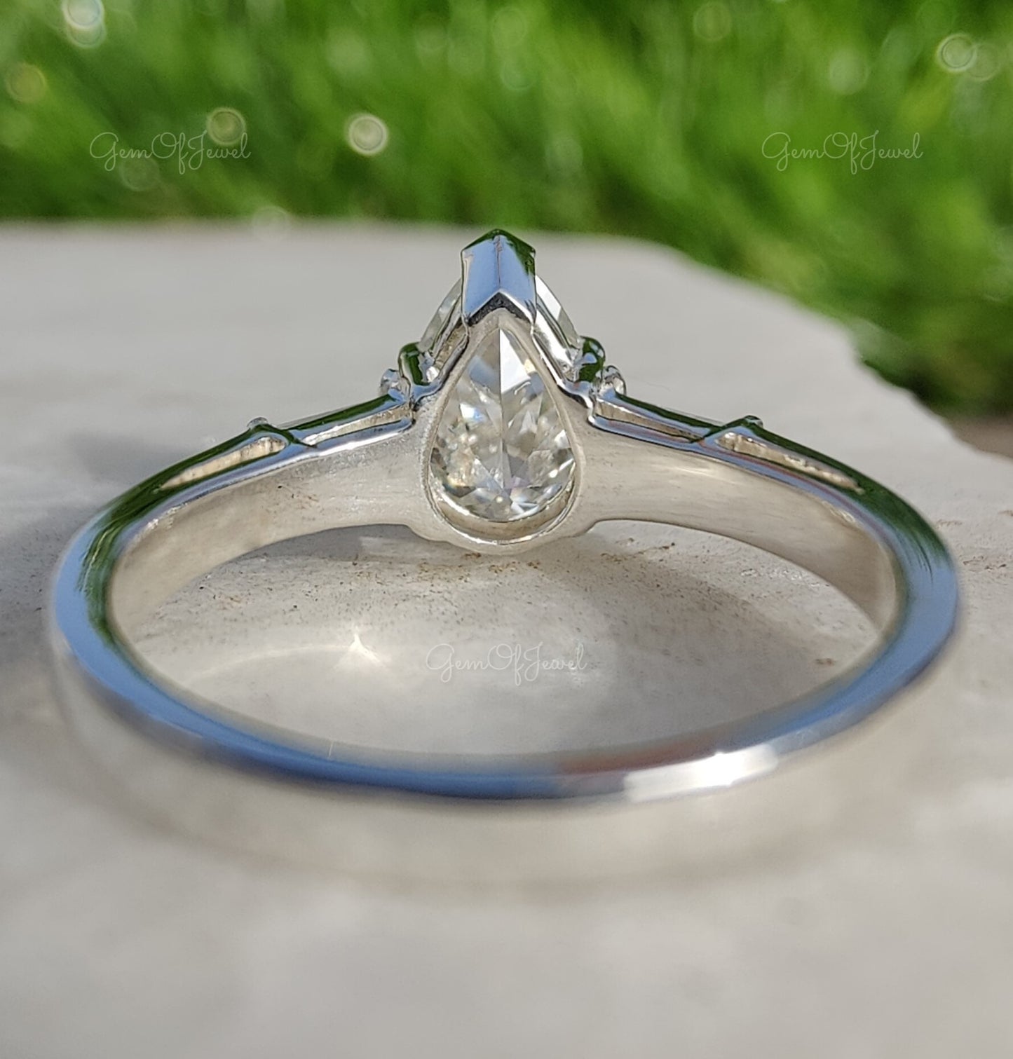 Pear Moissanite Diamond 3 Stone With Side Baguette Moissanite Diamond, Three Stone Ring, Pear Moissanite Diamond Ring For Her, Pear Cut Ring