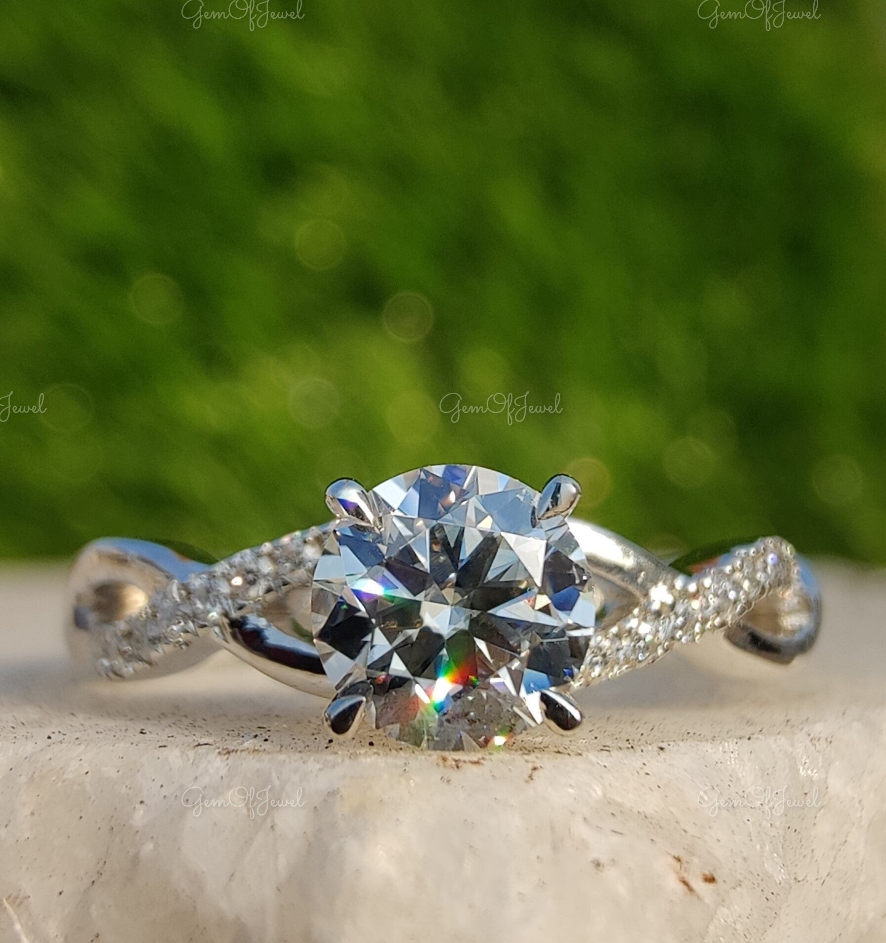 1CT Round Diamond Engagement Ring, 1CT Moissanite Infinity Shank