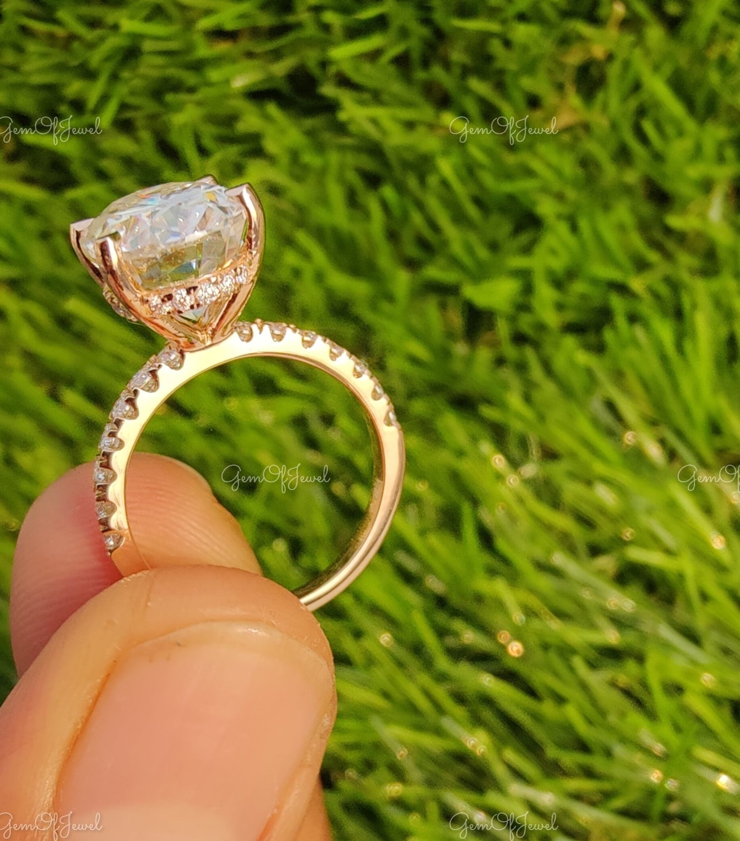 Oval Diamond Moissanite Engagement Ring With Pave Round Moissanite Diamond And Hidden Halo Ring, Oval Cut Diamond Ring For Her, Oval Ring