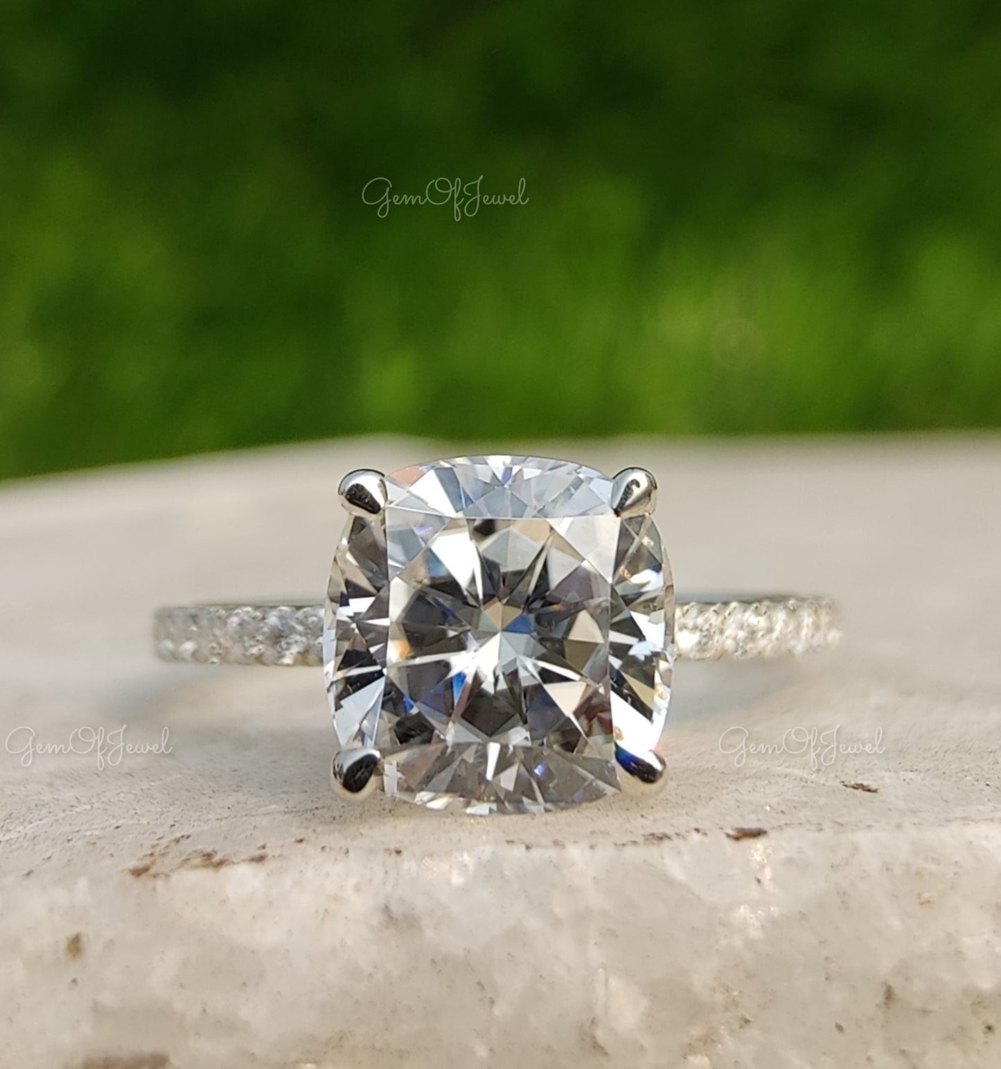 Cushion Cut Moissanite Diamond Engagement Ring With Halo Of Round Moissanite Diamond Engagement Ring For Her, Cushion Diamond Ring For Her