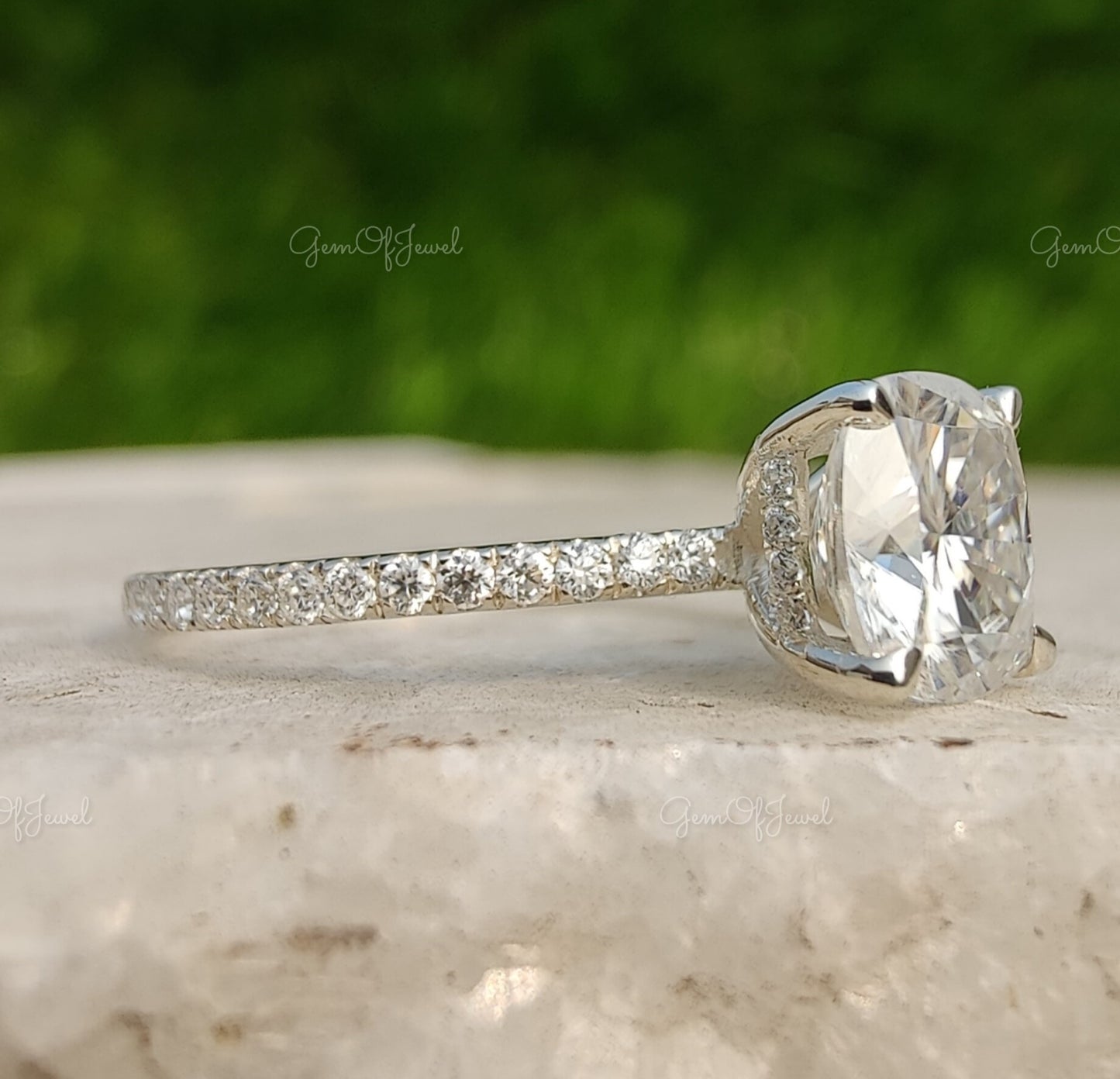 Cushion Cut Moissanite Diamond Engagement Ring With Halo Of Round Moissanite Diamond Engagement Ring For Her, Cushion Diamond Ring For Her