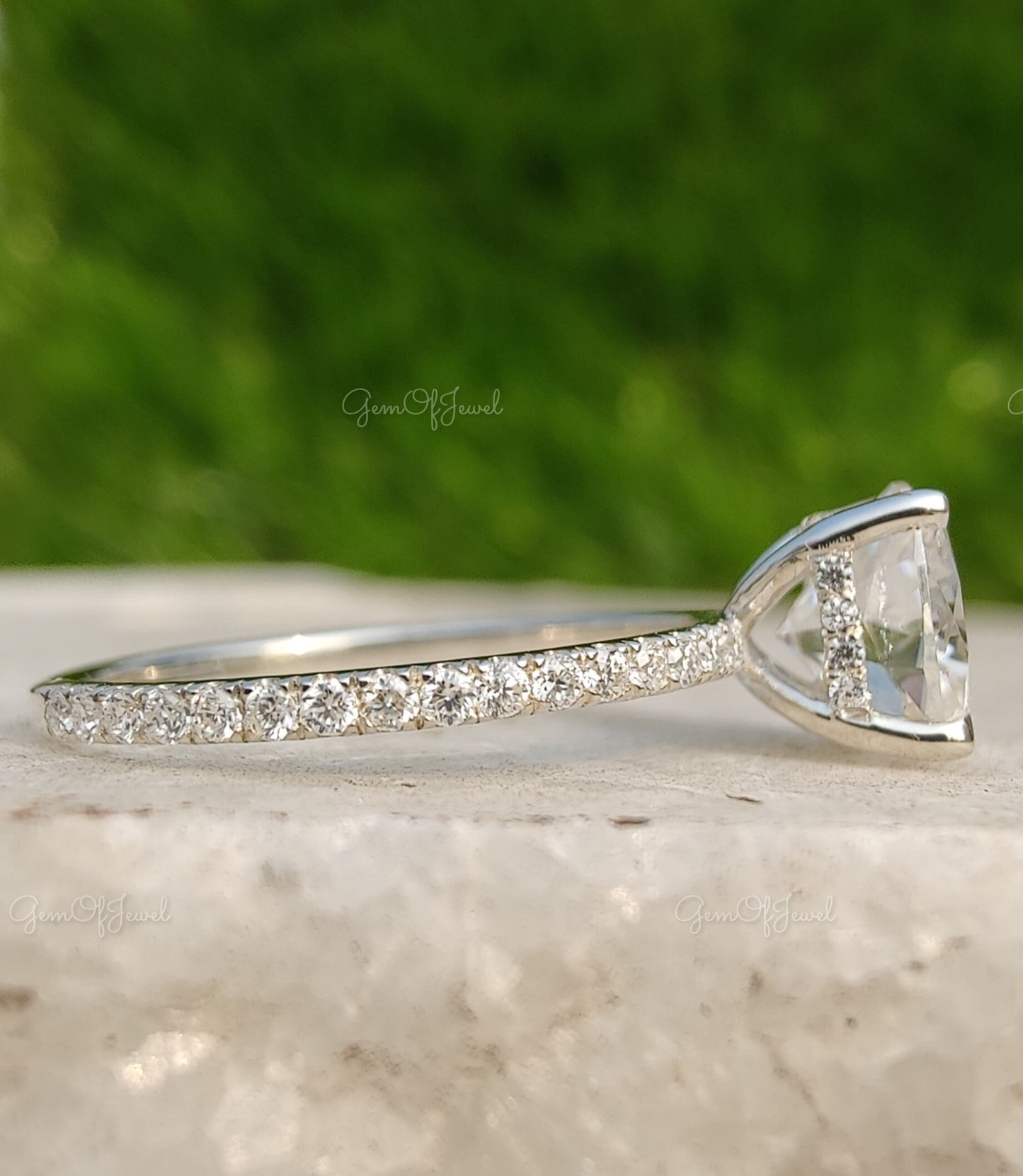 Cushion Cut Moissanite Diamond Engagement Ring With Halo Of Round Moissanite Diamond Engagement Ring For Her, Cushion Diamond Ring For Her