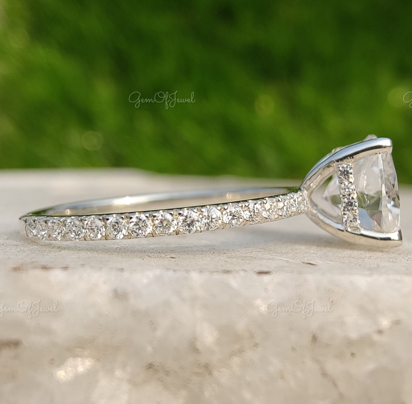 Cushion Cut Moissanite Diamond Engagement Ring With Halo Of Round Moissanite Diamond Engagement Ring For Her, Cushion Diamond Ring For Her