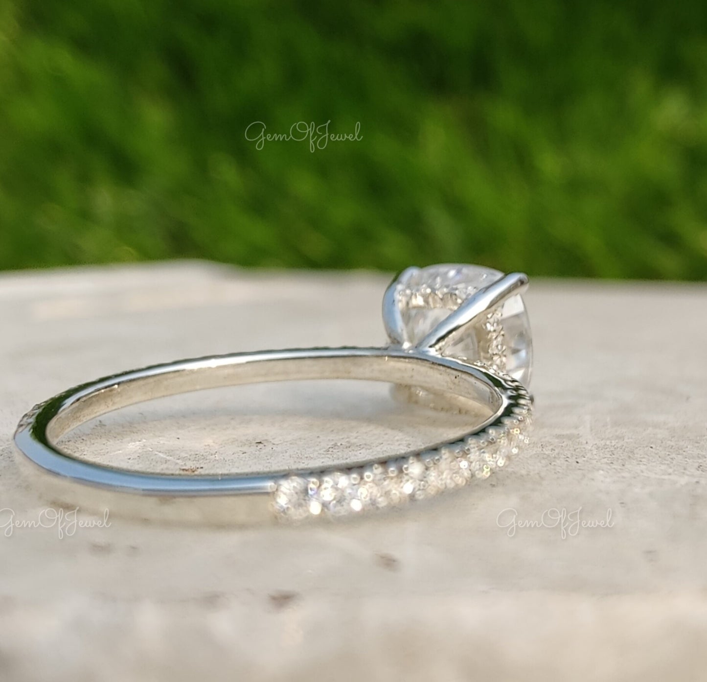 Cushion Cut Moissanite Diamond Engagement Ring With Halo Of Round Moissanite Diamond Engagement Ring For Her, Cushion Diamond Ring For Her