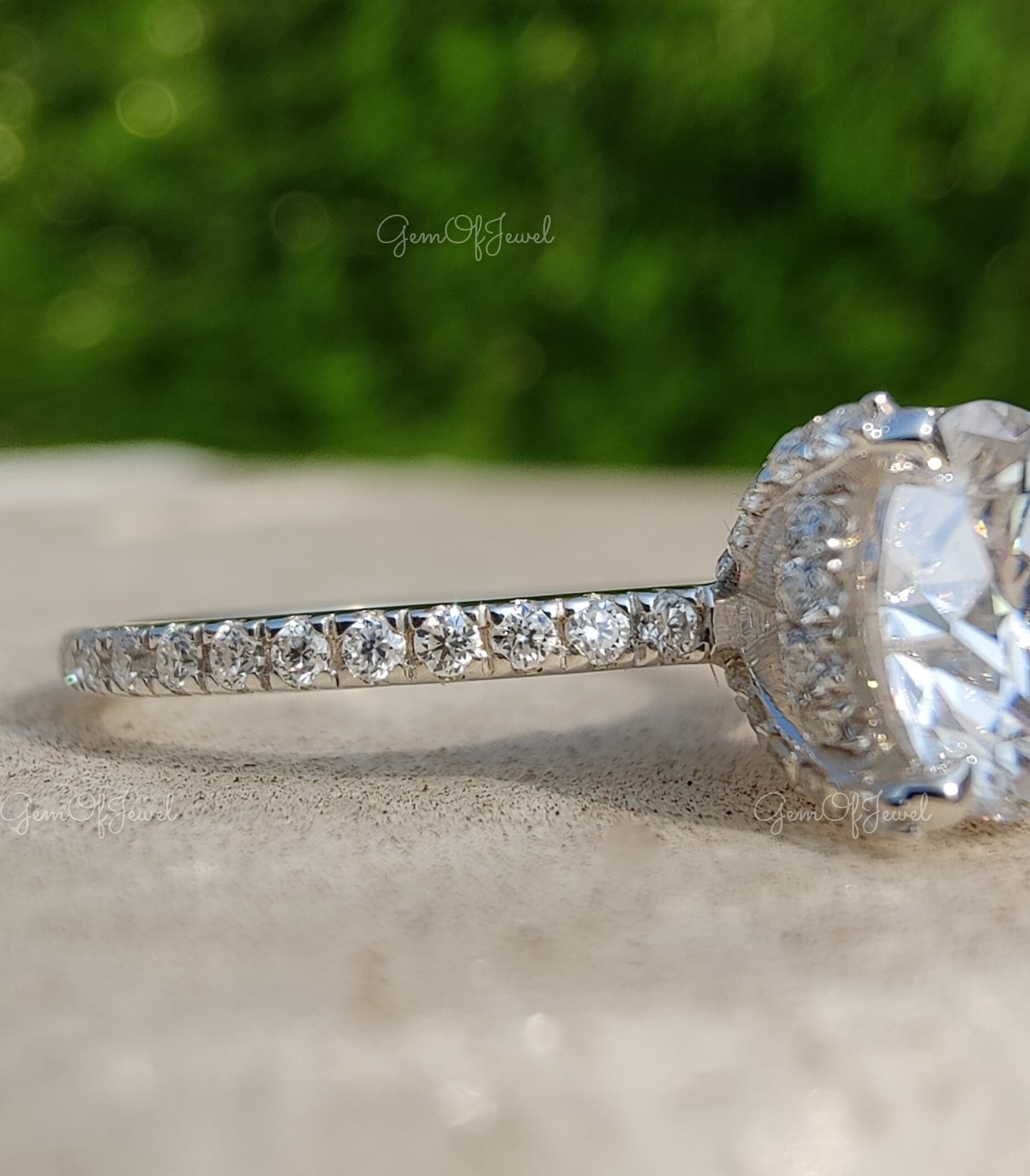 2CT Round Moissanite Diamond Ring With Halo Engagement Ring Anniversary Ring With 3/4 Eternity Band Moissanite Diamond Wedding Ring For Her