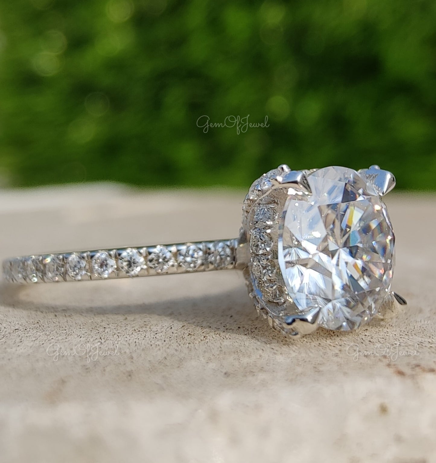 2CT Round Moissanite Diamond Ring With Halo Engagement Ring Anniversary Ring With 3/4 Eternity Band Moissanite Diamond Wedding Ring For Her