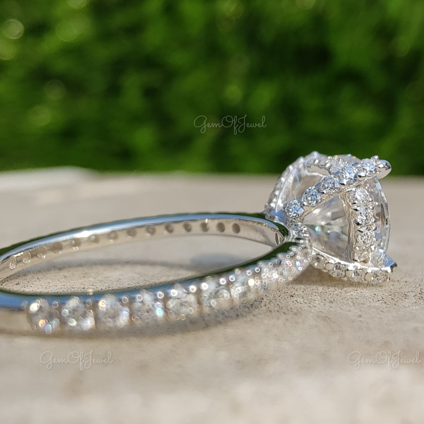 2CT Round Moissanite Diamond Ring With Halo Engagement Ring Anniversary Ring With 3/4 Eternity Band Moissanite Diamond Wedding Ring For Her