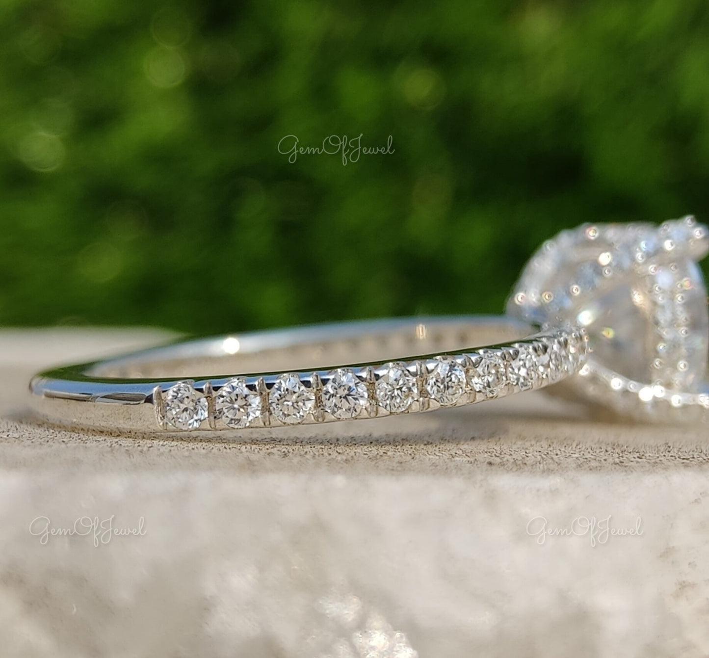 2CT Round Moissanite Diamond Ring With Halo Engagement Ring Anniversary Ring With 3/4 Eternity Band Moissanite Diamond Wedding Ring For Her