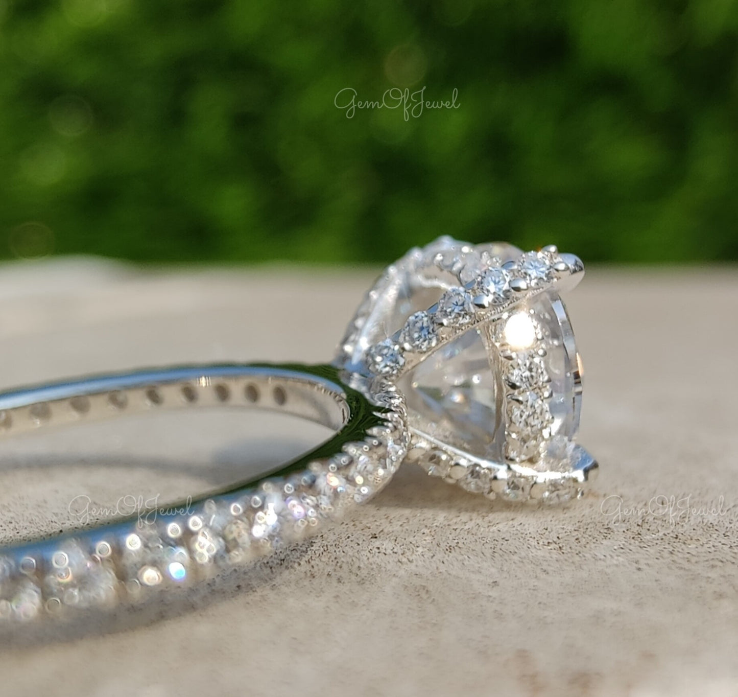 2CT Round Moissanite Diamond Ring With Halo Engagement Ring Anniversary Ring With 3/4 Eternity Band Moissanite Diamond Wedding Ring For Her
