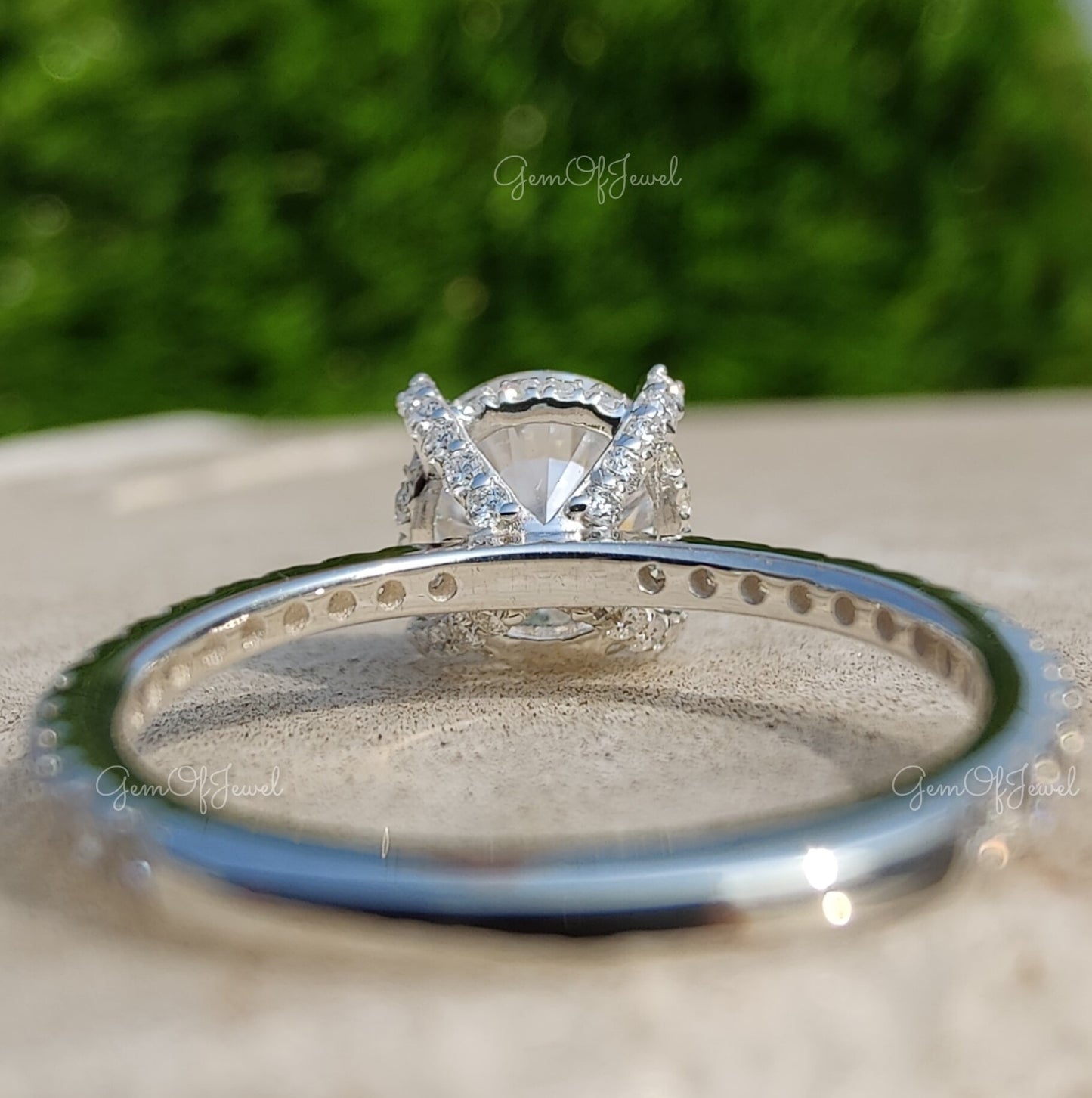 2CT Round Moissanite Diamond Ring With Halo Engagement Ring Anniversary Ring With 3/4 Eternity Band Moissanite Diamond Wedding Ring For Her