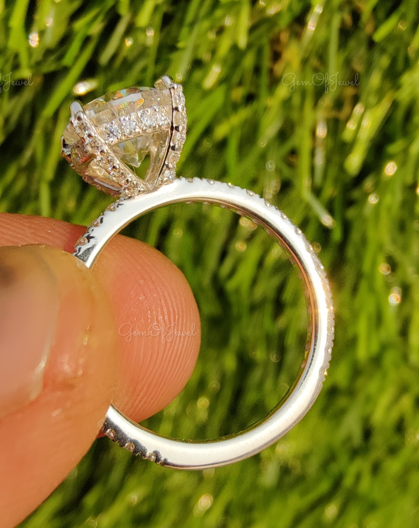 2CT Round Moissanite Diamond Ring With Halo Engagement Ring Anniversary Ring With 3/4 Eternity Band Moissanite Diamond Wedding Ring For Her