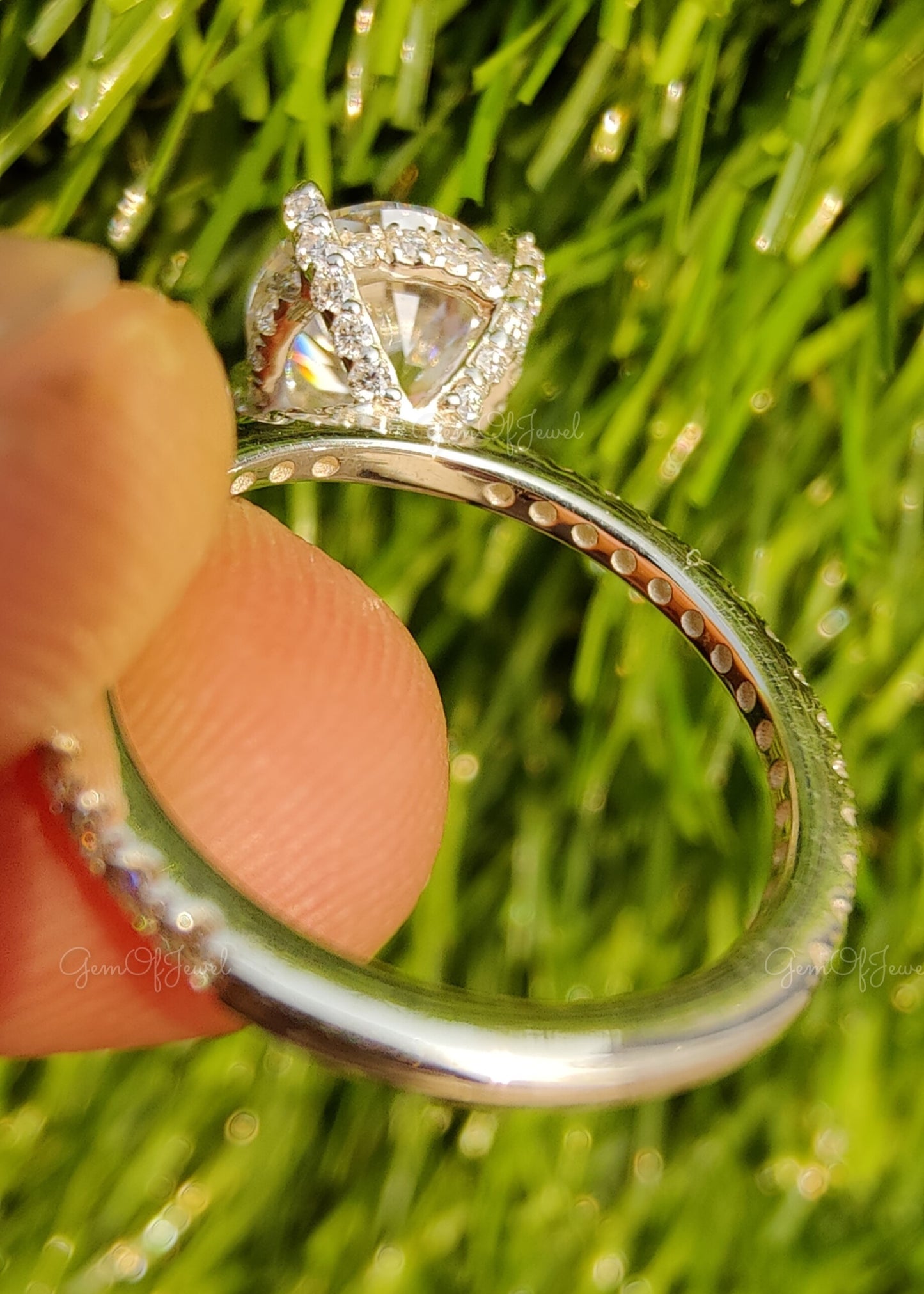 2CT Round Moissanite Diamond Ring With Halo Engagement Ring Anniversary Ring With 3/4 Eternity Band Moissanite Diamond Wedding Ring For Her