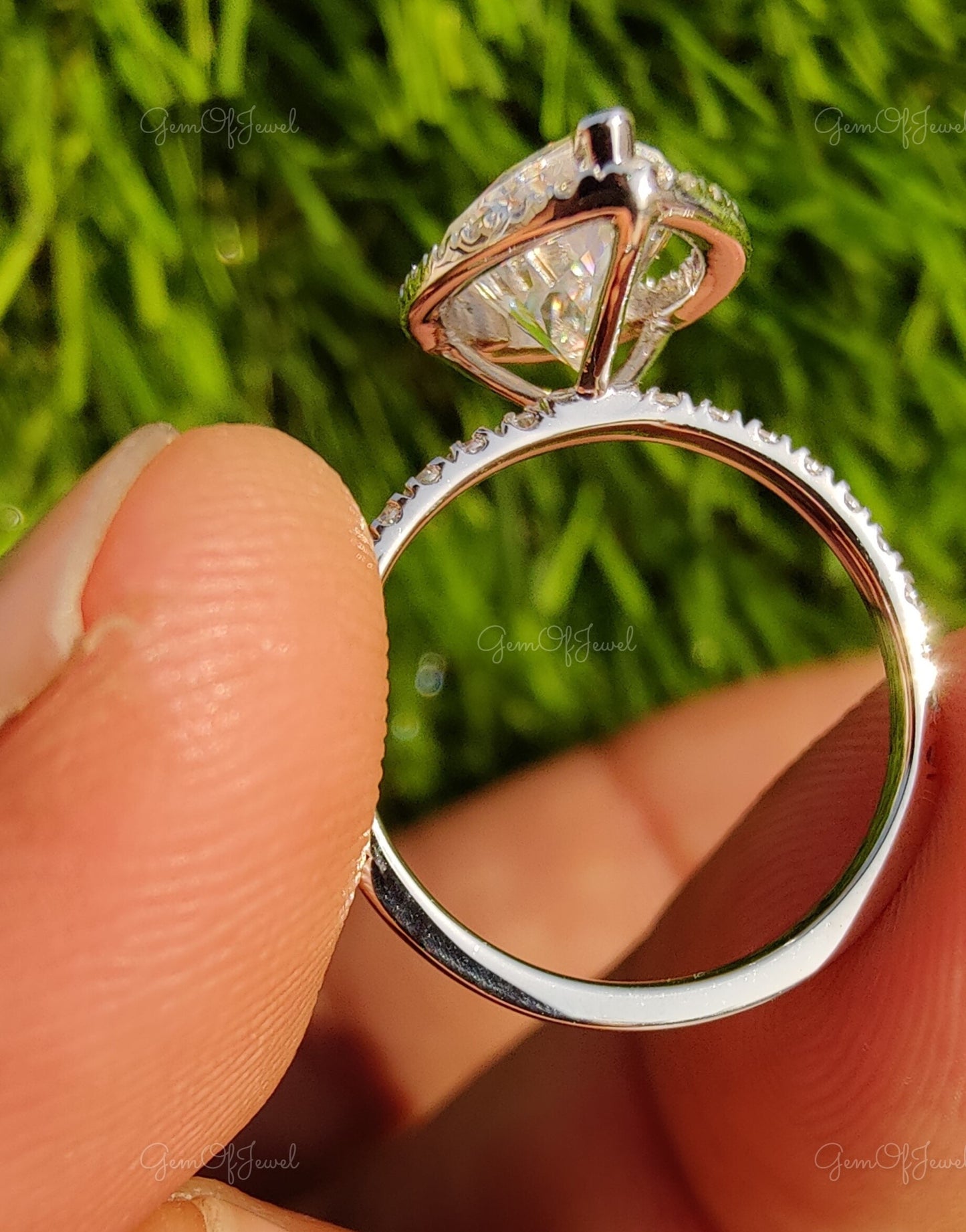 Pear Moissanite Diamond With Halo Of Round Moissanite Diamond Engagement Ring For Her, Pear Diamond Ring For Her, Pear Ring Gift For her