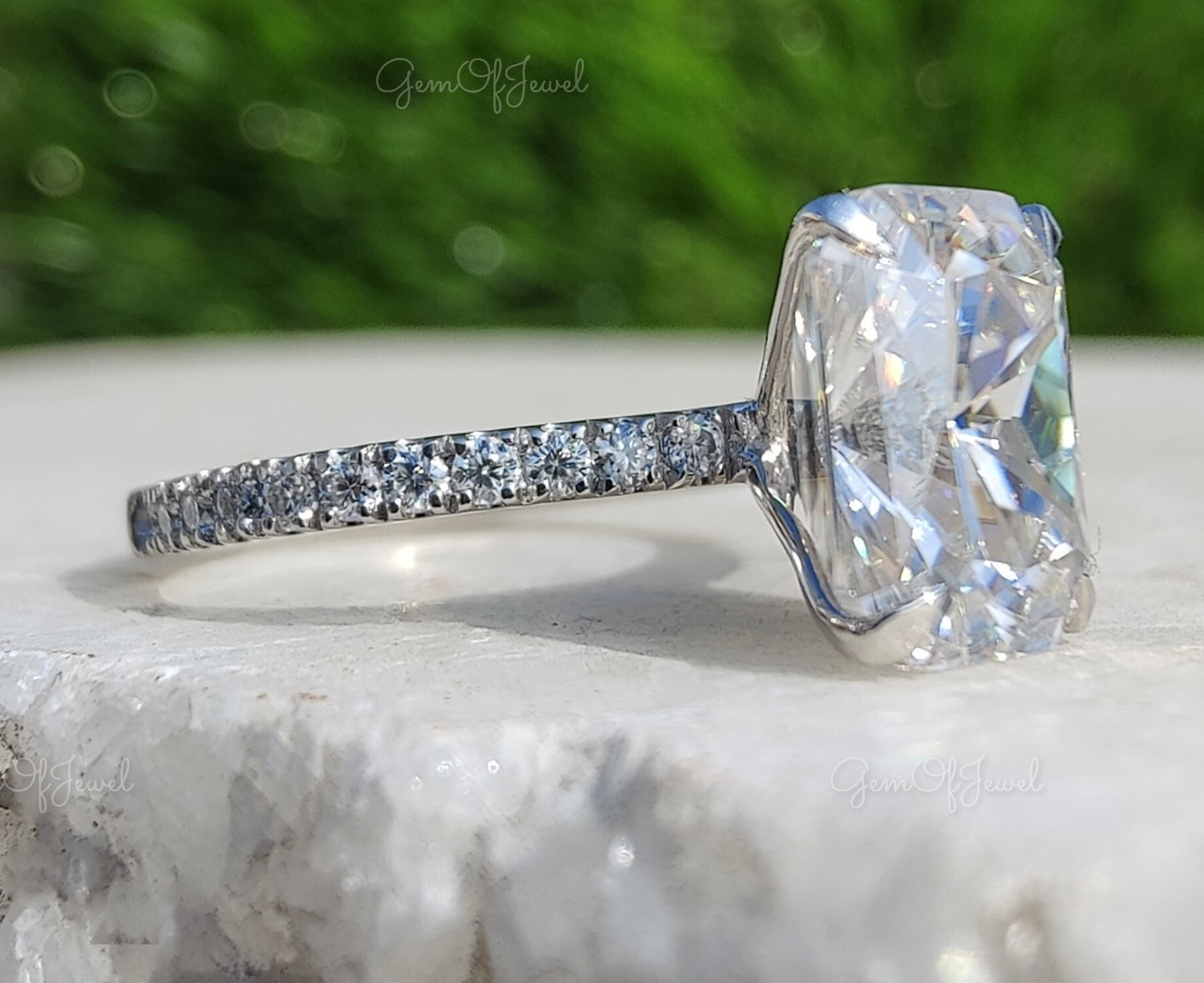 Radiant Moissanite Diamond Engagement Ring with Pave of Round Moissanite Diamond Gift For Her, Radiant Moissanite Diamond Engagement Ring