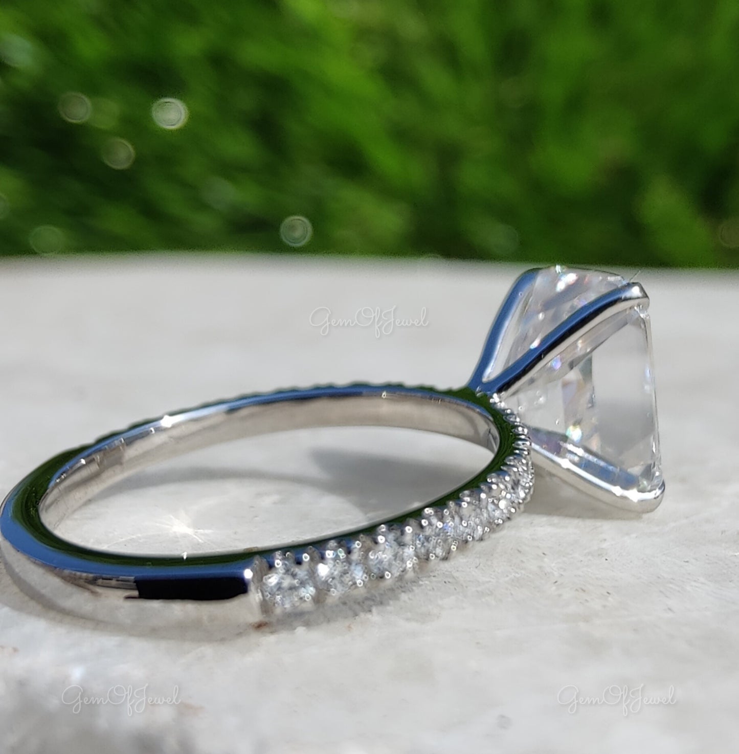 Radiant Moissanite Diamond Engagement Ring with Pave of Round Moissanite Diamond Gift For Her, Radiant Moissanite Diamond Engagement Ring