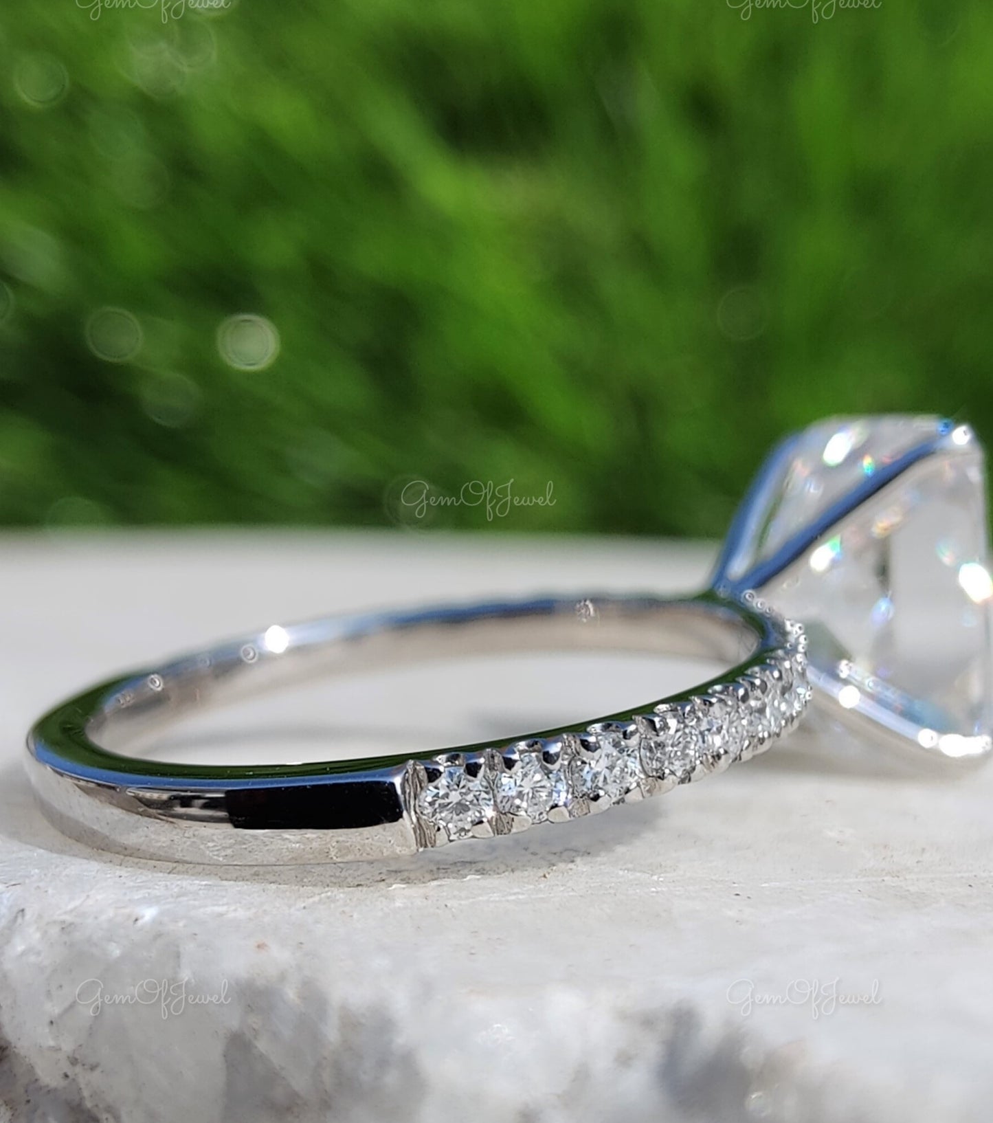 Radiant Moissanite Diamond Engagement Ring with Pave of Round Moissanite Diamond Gift For Her, Radiant Moissanite Diamond Engagement Ring