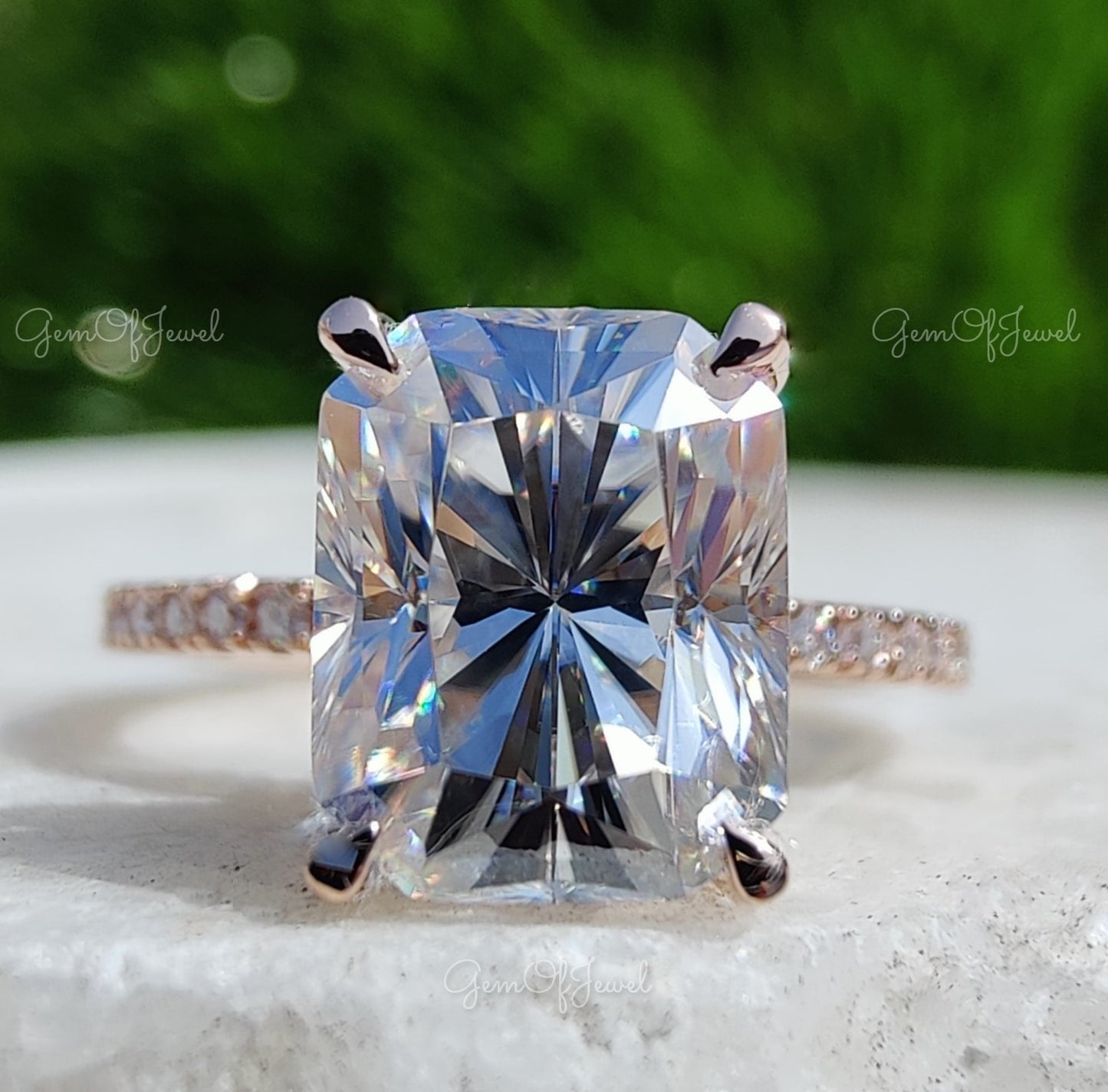 Radiant Moissanite Diamond With Halo Of Round Moissanite Diamond Solid Gold Ring Gift For Her Or Engagement Ring, Radiant Gold Diamond Ring