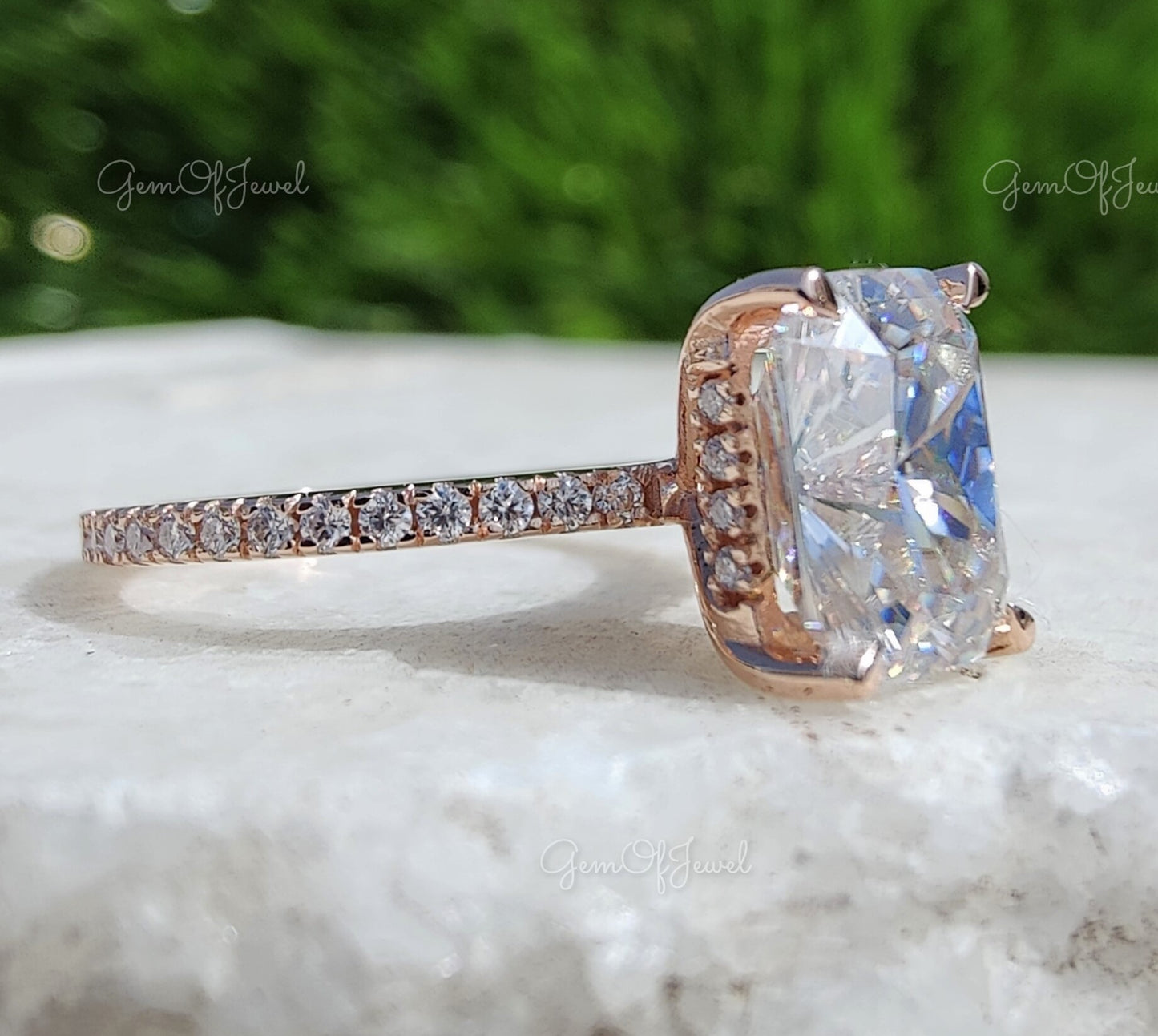 Radiant Moissanite Diamond With Halo Of Round Moissanite Diamond Solid Gold Ring Gift For Her Or Engagement Ring, Radiant Gold Diamond Ring