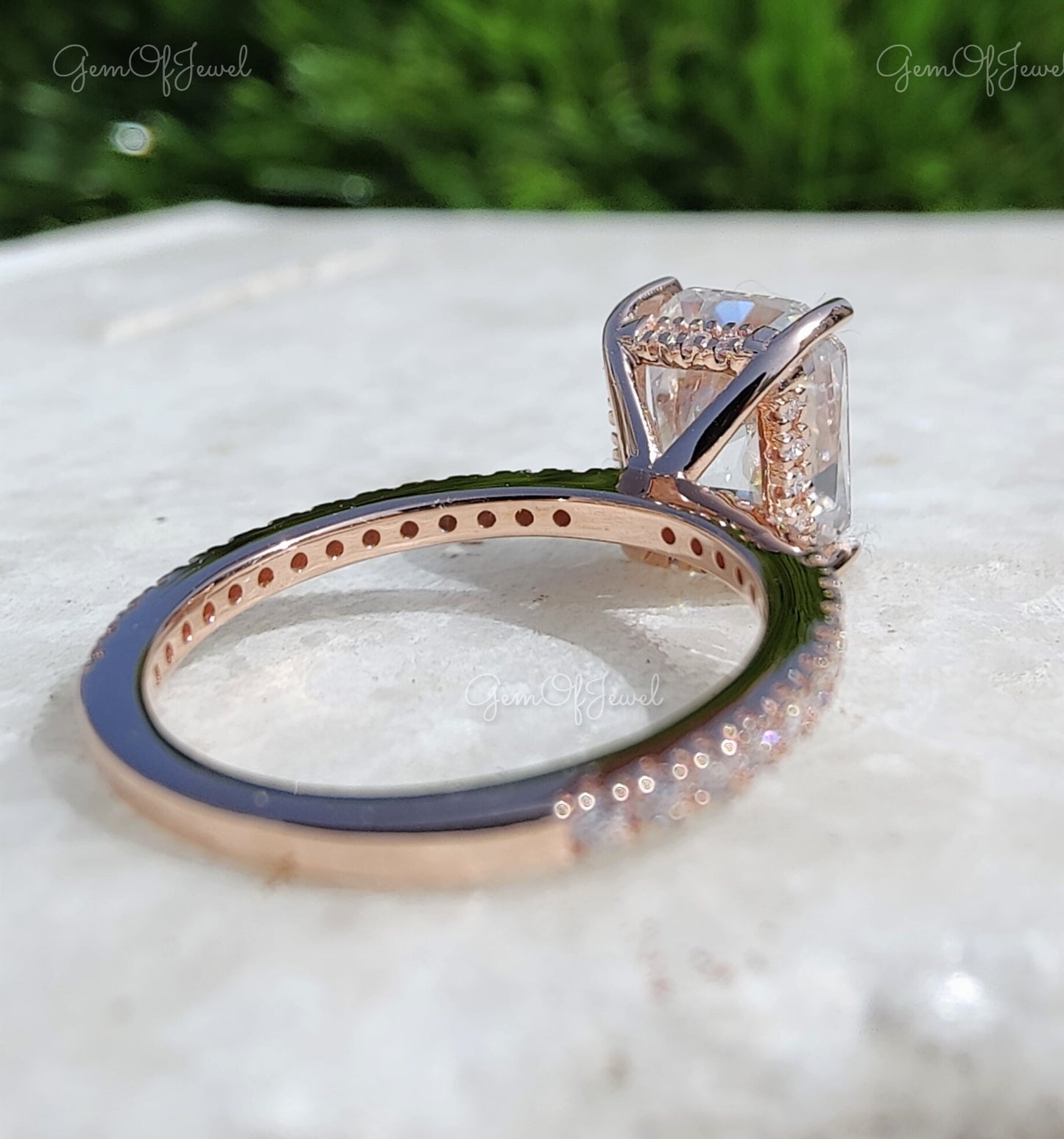 Radiant Moissanite Diamond With Halo Of Round Moissanite Diamond Solid Gold Ring Gift For Her Or Engagement Ring, Radiant Gold Diamond Ring