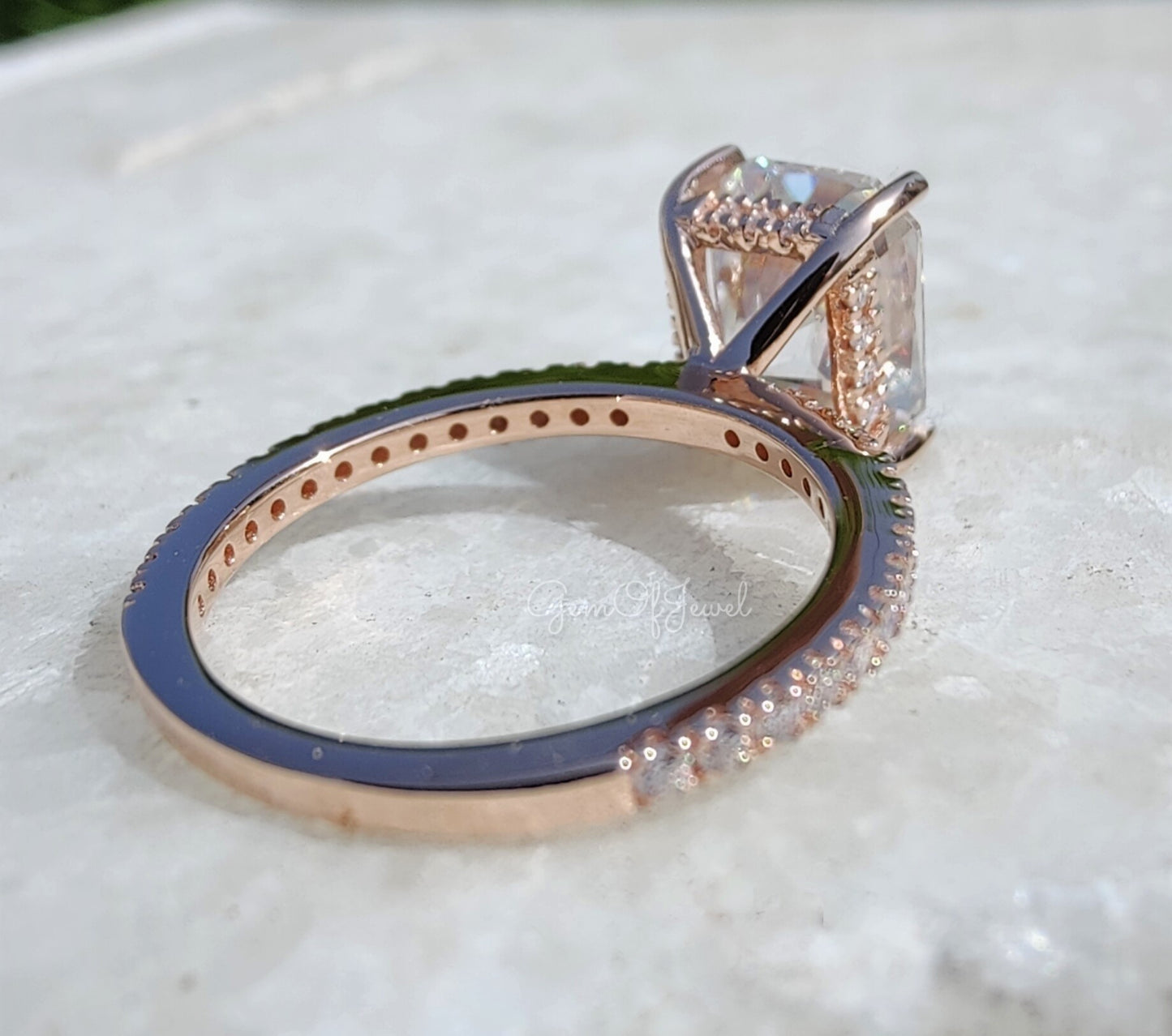 Radiant Moissanite Diamond With Halo Of Round Moissanite Diamond Solid Gold Ring Gift For Her Or Engagement Ring, Radiant Gold Diamond Ring