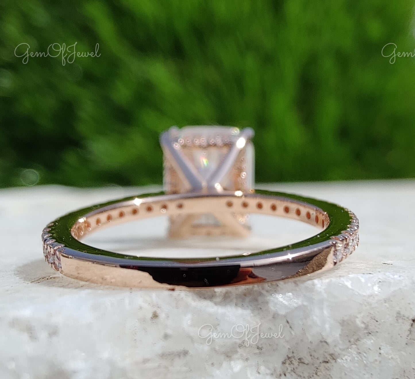 Radiant Moissanite Diamond With Halo Of Round Moissanite Diamond Solid Gold Ring Gift For Her Or Engagement Ring, Radiant Gold Diamond Ring