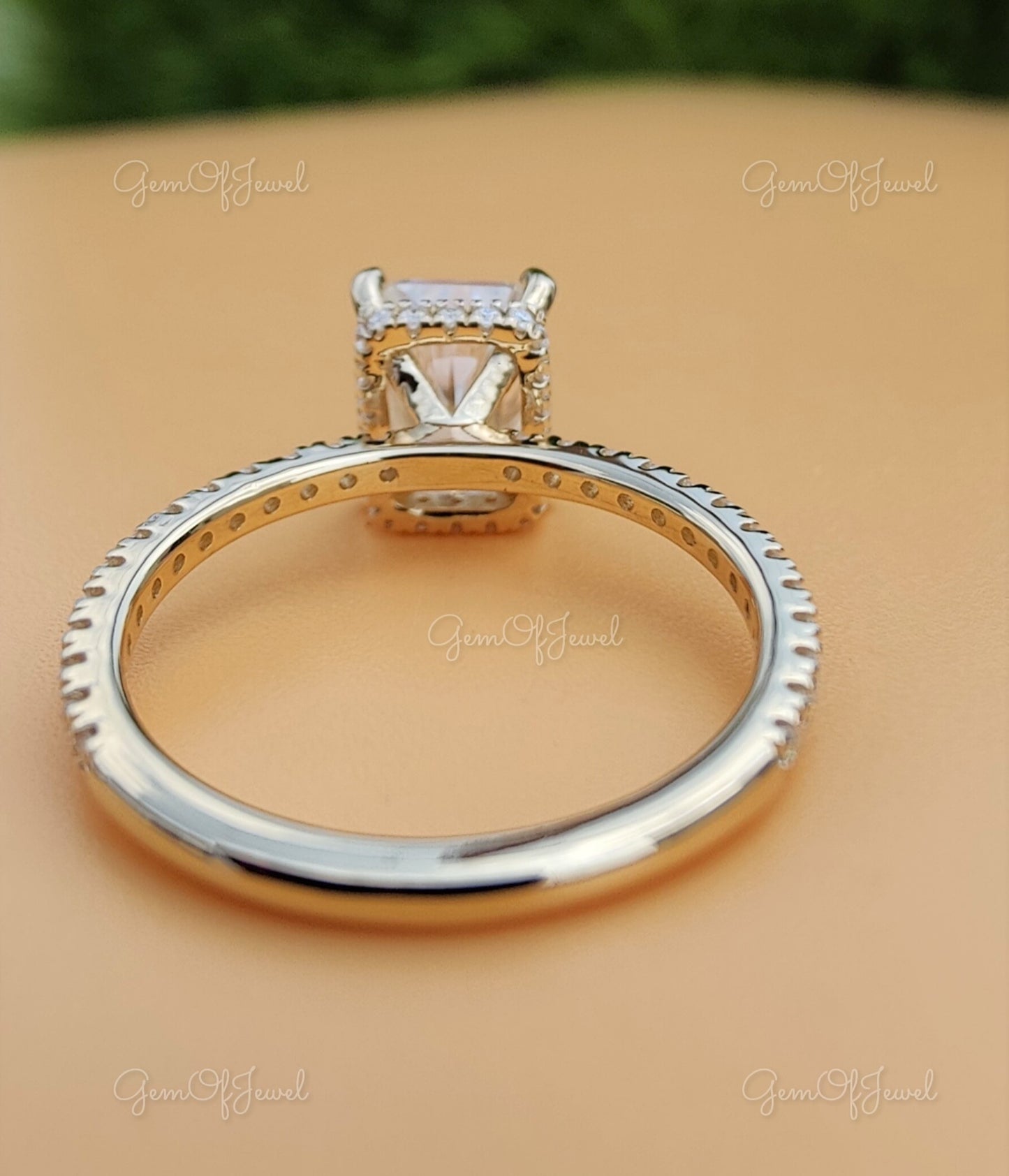 Radiant Moissanite Diamond With Halo Of Round Moissanite Diamond Solid 14K Gold Ring Gift For Her Or Engagement Ring, Radiant Diamond Ring