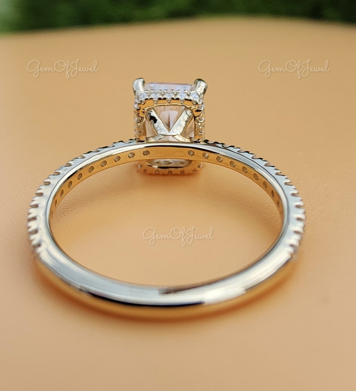 Radiant Moissanite Diamond With Halo Of Round Moissanite Diamond Solid 14K Gold Ring Gift For Her Or Engagement Ring, Radiant Diamond Ring