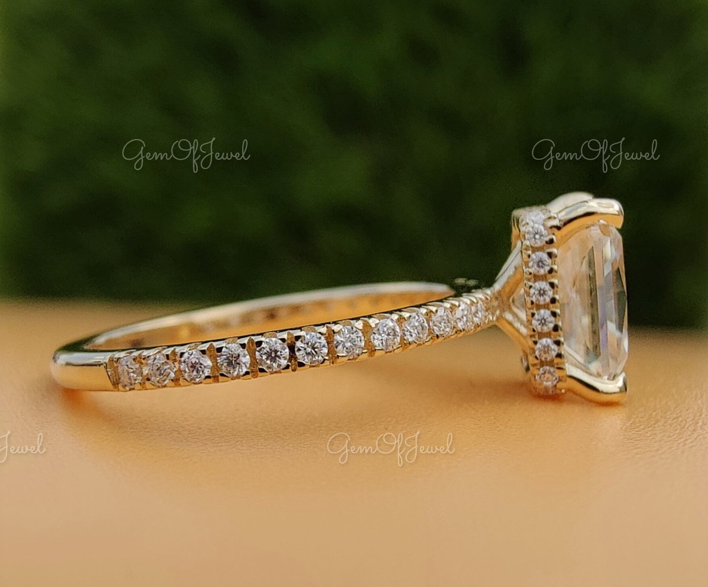 Radiant Moissanite Diamond With Halo Of Round Moissanite Diamond Solid 14K Gold Ring Gift For Her Or Engagement Ring, Radiant Diamond Ring