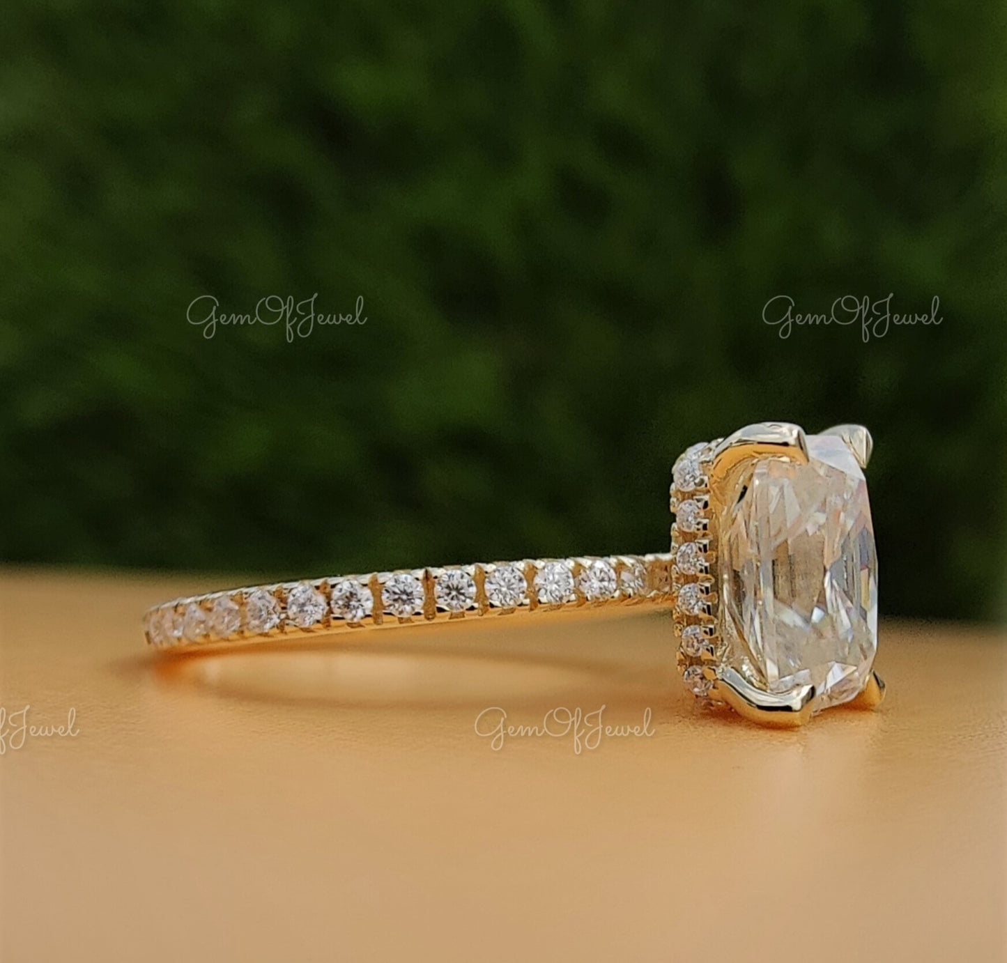Radiant Moissanite Diamond With Halo Of Round Moissanite Diamond Solid 14K Gold Ring Gift For Her Or Engagement Ring, Radiant Diamond Ring