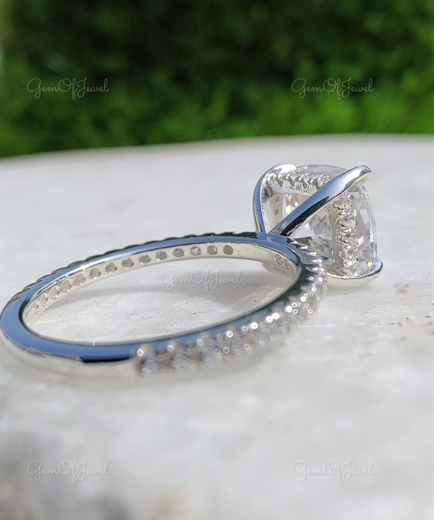2CT Cushion Moissanite Diamond With Round Moissanite Diamond Pave Eternity Ring , Cushion Moissanite Diamond Engagement Ring Gift For Her