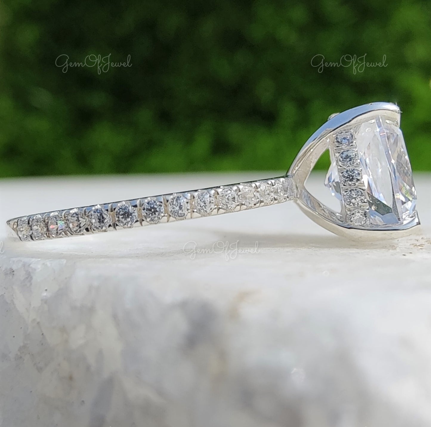 2CT Cushion Moissanite Diamond With Round Moissanite Diamond Pave Eternity Ring , Cushion Moissanite Diamond Engagement Ring Gift For Her