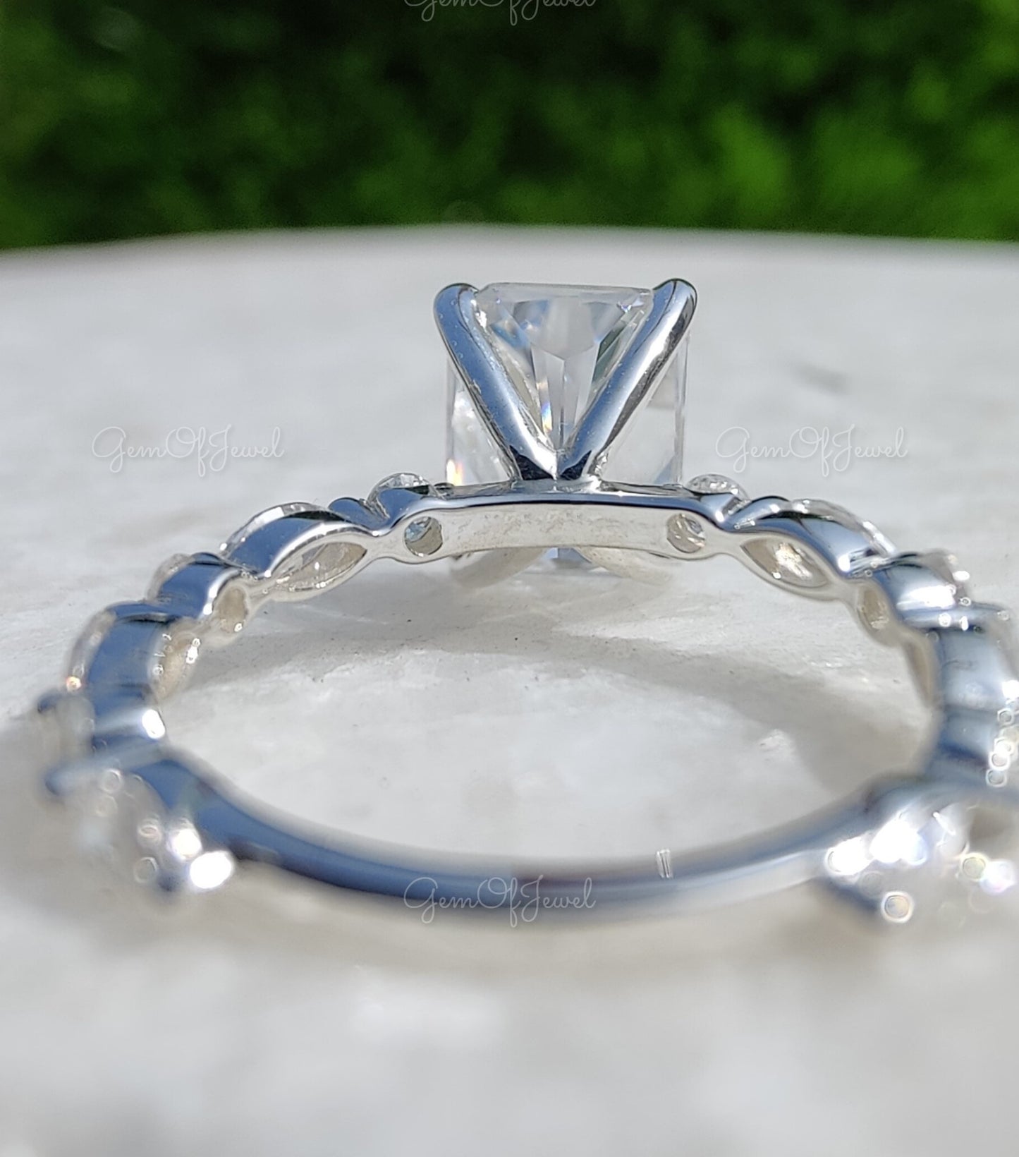 Radiant Diamond Moissanite Engagement Ring With Pave Round And Marquise Alternate Diamond On Eternity Band, Radiant Cut Diamond Ring For Her