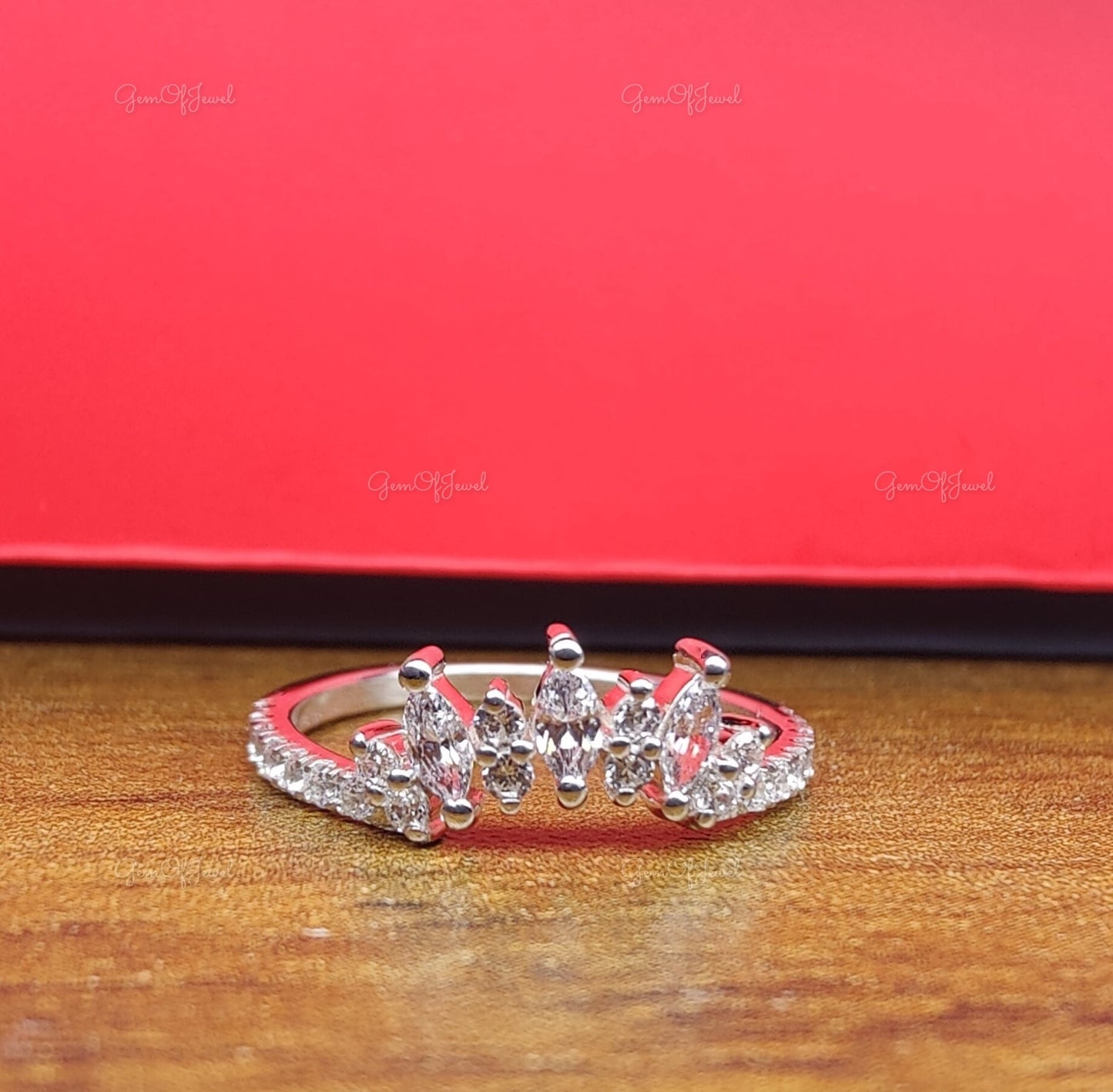 Marquise Moissanite And Round Moissanite Diamond Wedding Band,Wedding band For Her ,Flower Wedding Band, Cluster Diamond Band For Her