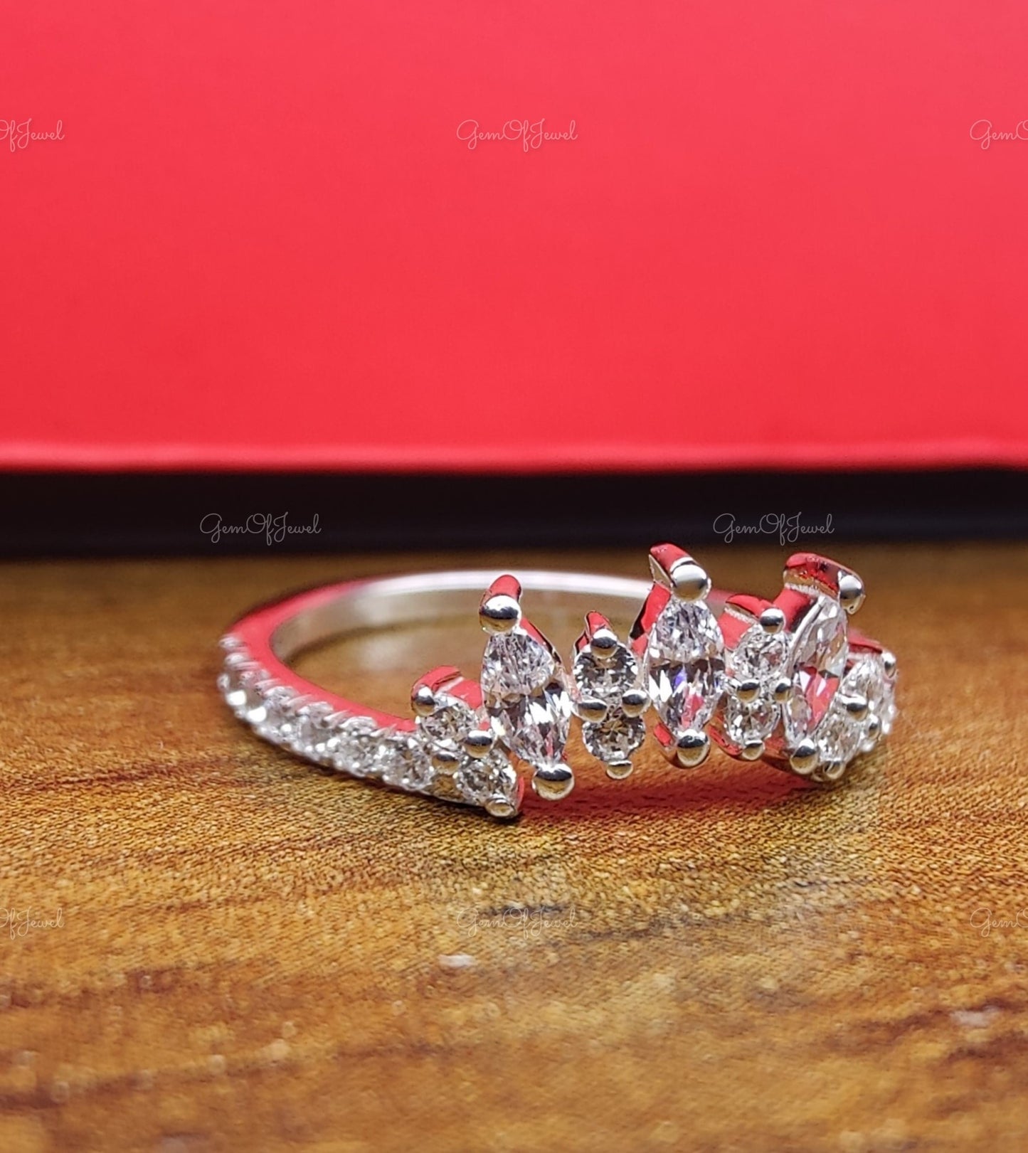 Marquise Moissanite And Round Moissanite Diamond Wedding Band,Wedding band For Her ,Flower Wedding Band, Cluster Diamond Band For Her