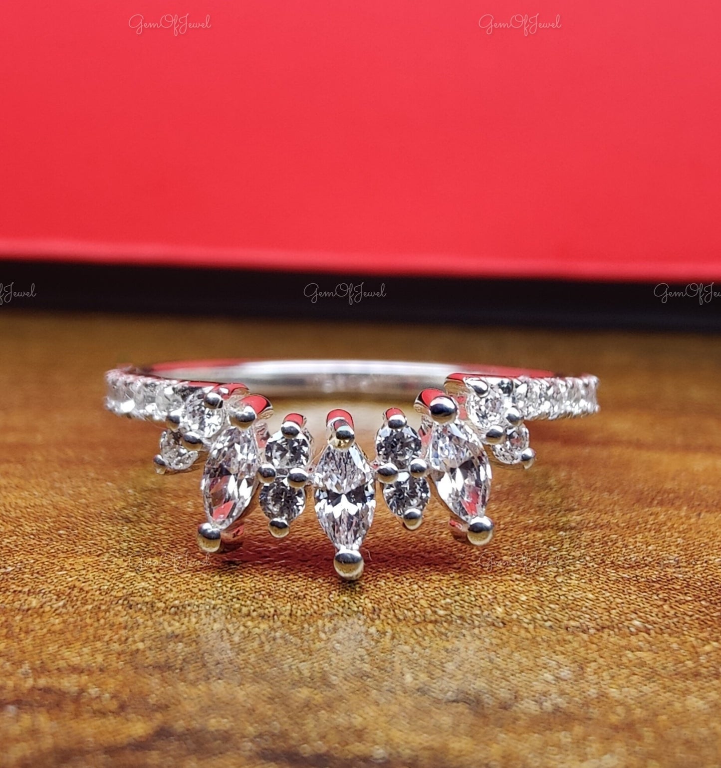 Marquise Moissanite And Round Moissanite Diamond Wedding Band,Wedding band For Her ,Flower Wedding Band, Cluster Diamond Band For Her