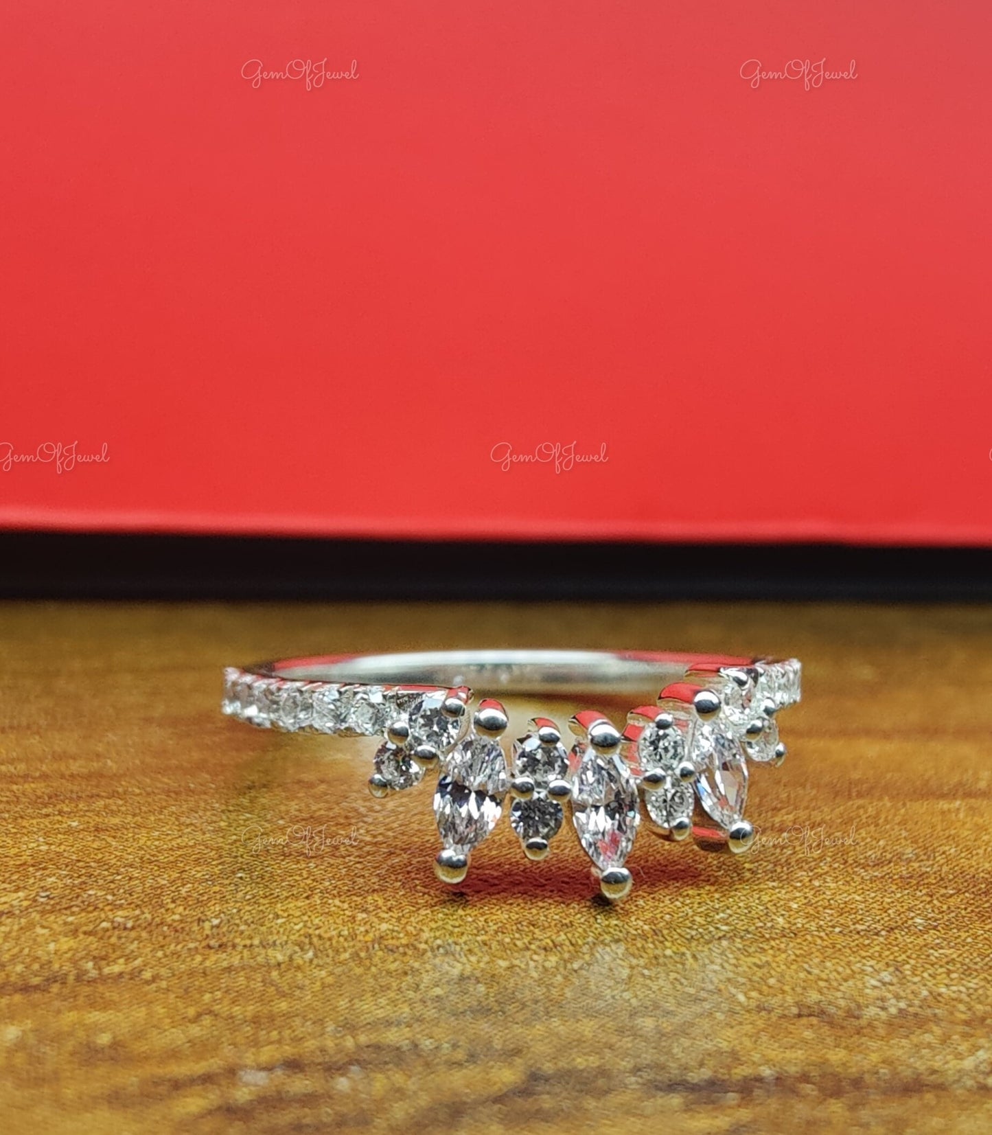 Marquise Moissanite And Round Moissanite Diamond Wedding Band,Wedding band For Her ,Flower Wedding Band, Cluster Diamond Band For Her