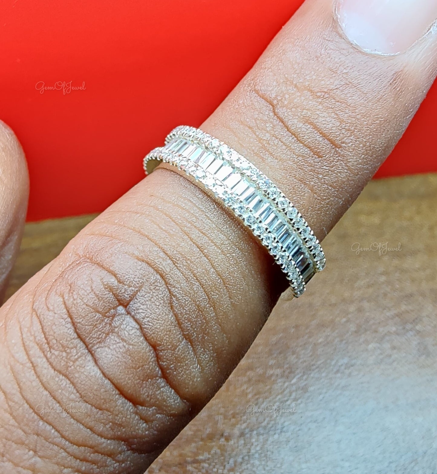 Baguette Diamond Band Half Eternity With Round Moissanite Diamond Band For Her, Wedding band For Her , Wedding Band For Her, Baguette Band