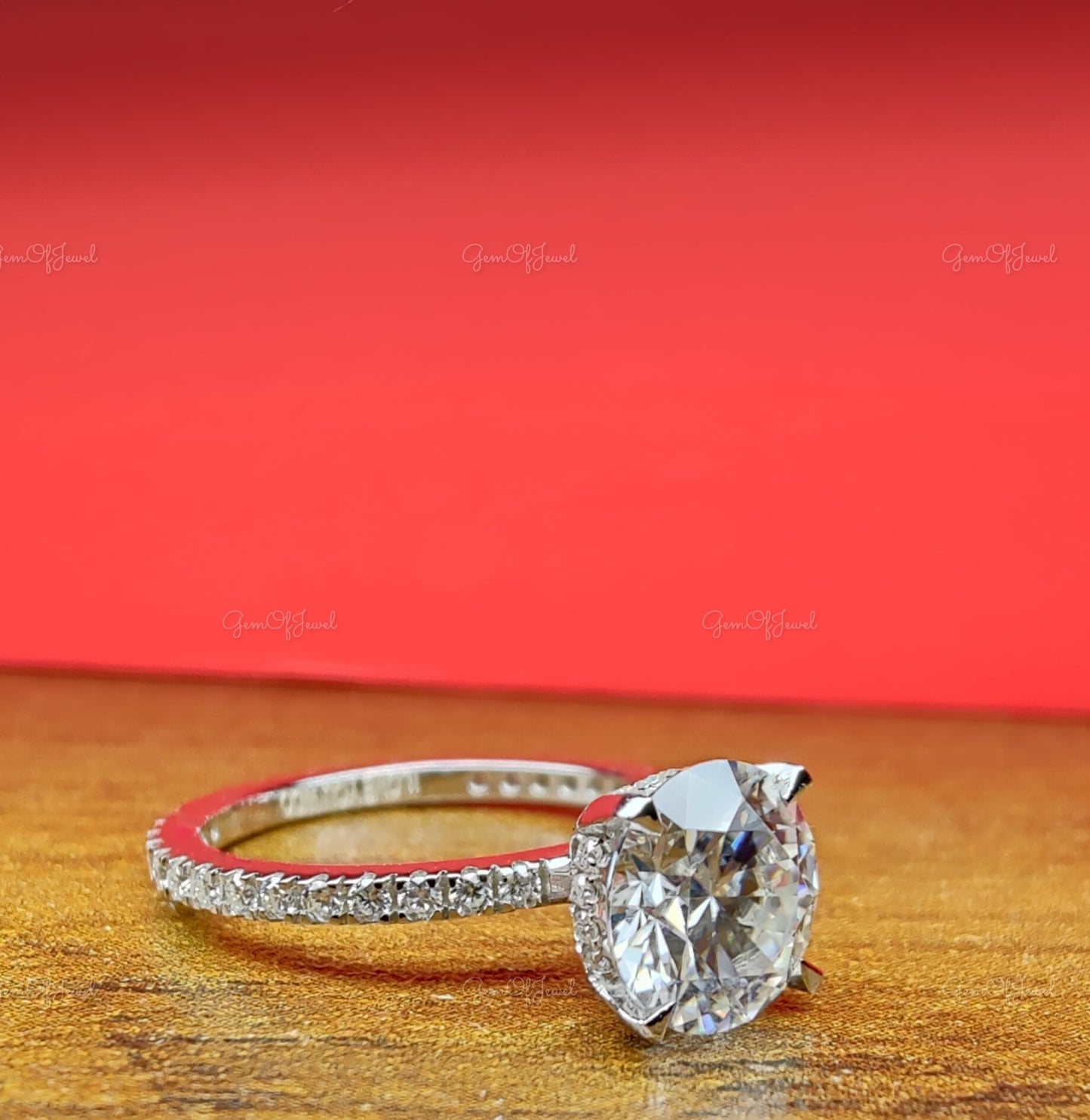 Round Moissanite Engagement Ring With 3/4th Eternity Of Round Moissanite Diamond,Six Prong Round Diamond Engagement Ring, 3CT Diamond Ring