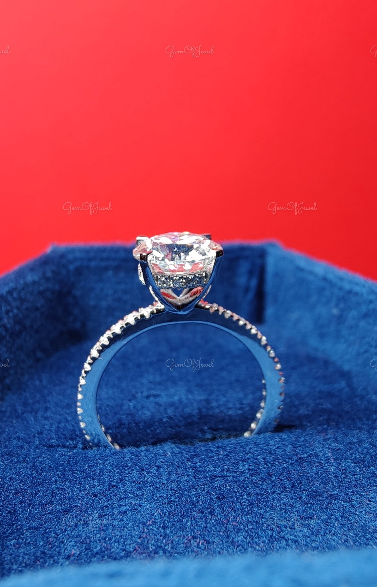 Round Moissanite Engagement Ring With 3/4th Eternity Of Round Moissanite Diamond,Six Prong Round Diamond Engagement Ring, 3CT Diamond Ring