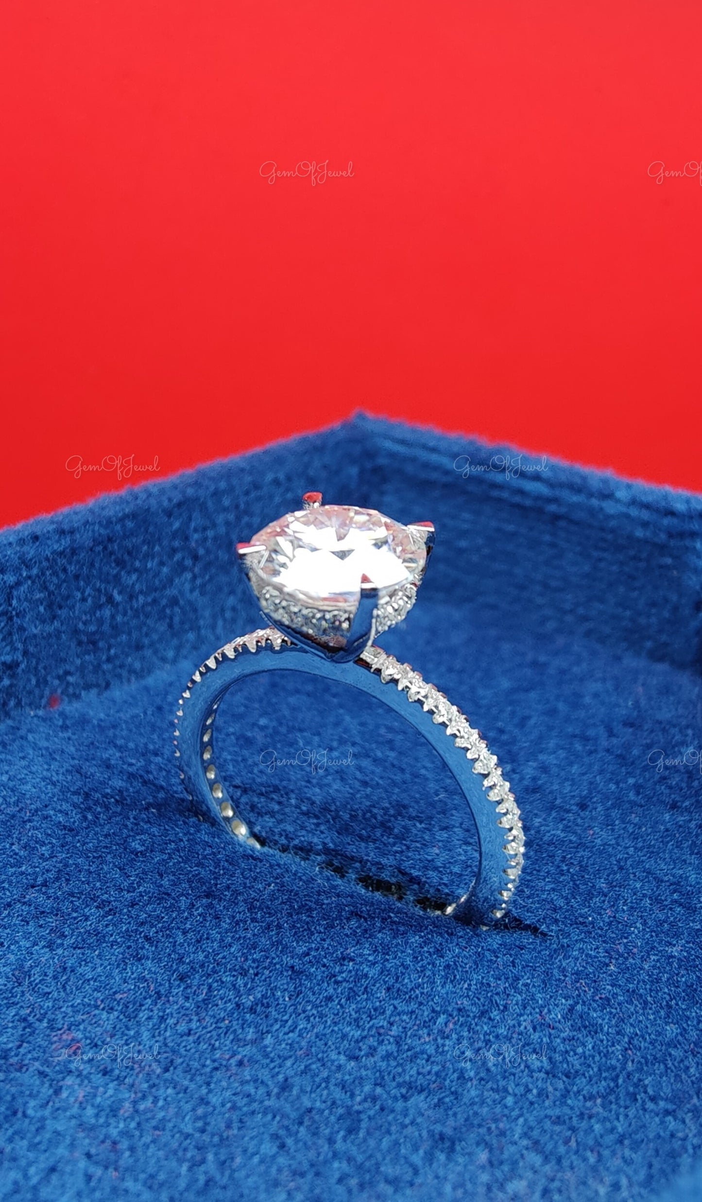 Round Moissanite Engagement Ring With 3/4th Eternity Of Round Moissanite Diamond,Six Prong Round Diamond Engagement Ring, 3CT Diamond Ring