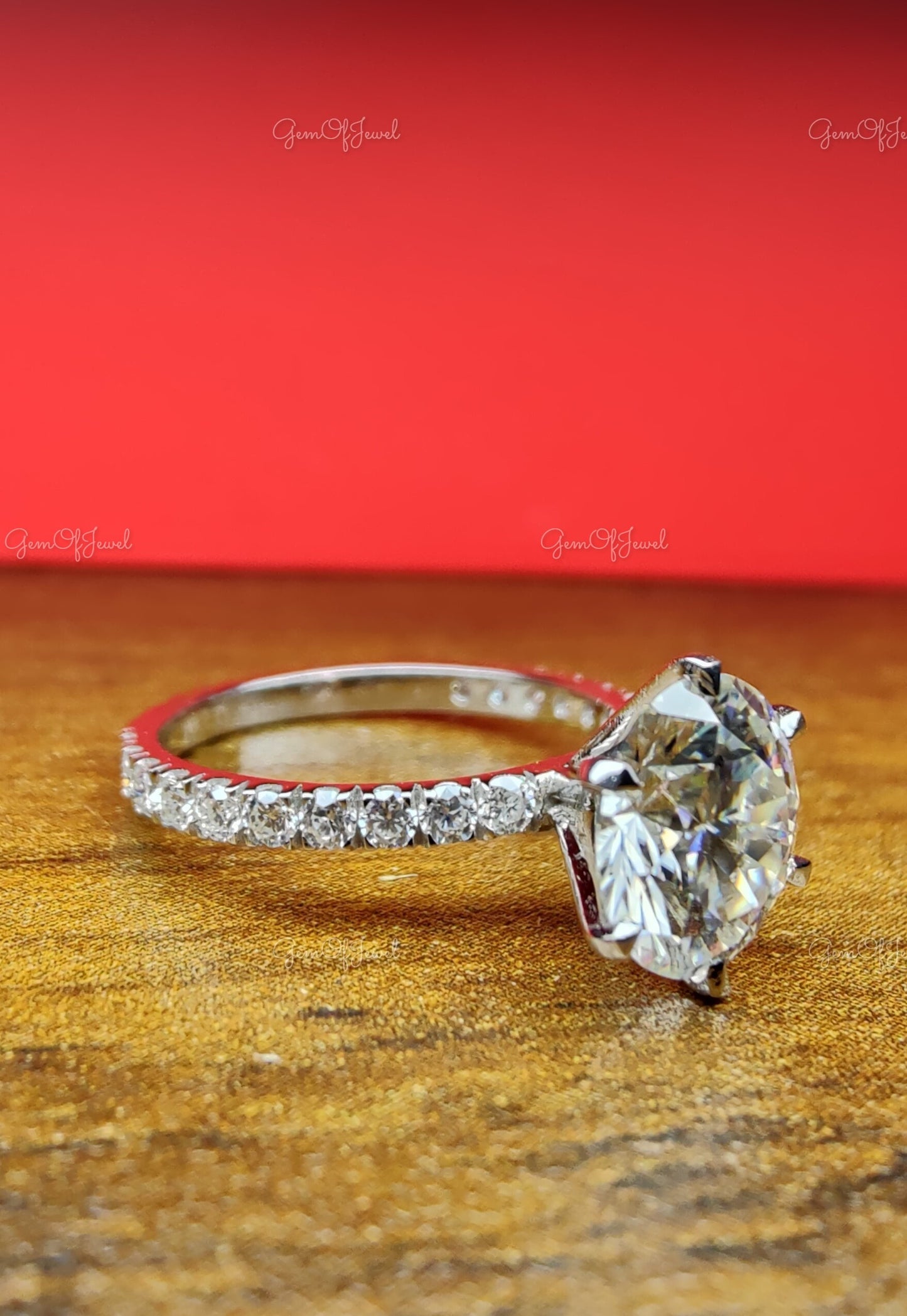 Round Moissanite Engagement Ring With 3/4th Eternity Of Round Moissanite Diamond,Six Prong Round Diamond Engagement Ring, 3CT Diamond Ring