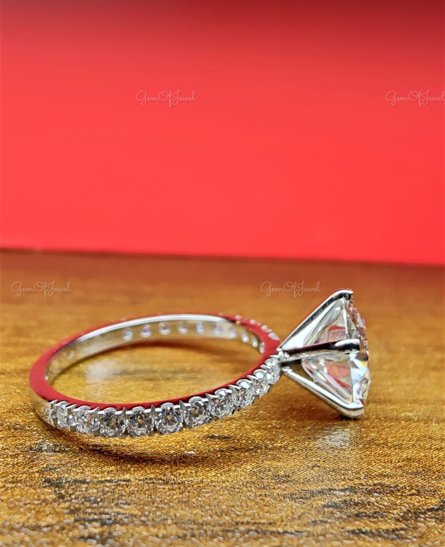 Round Moissanite Engagement Ring With 3/4th Eternity Of Round Moissanite Diamond,Six Prong Round Diamond Engagement Ring, 3CT Diamond Ring