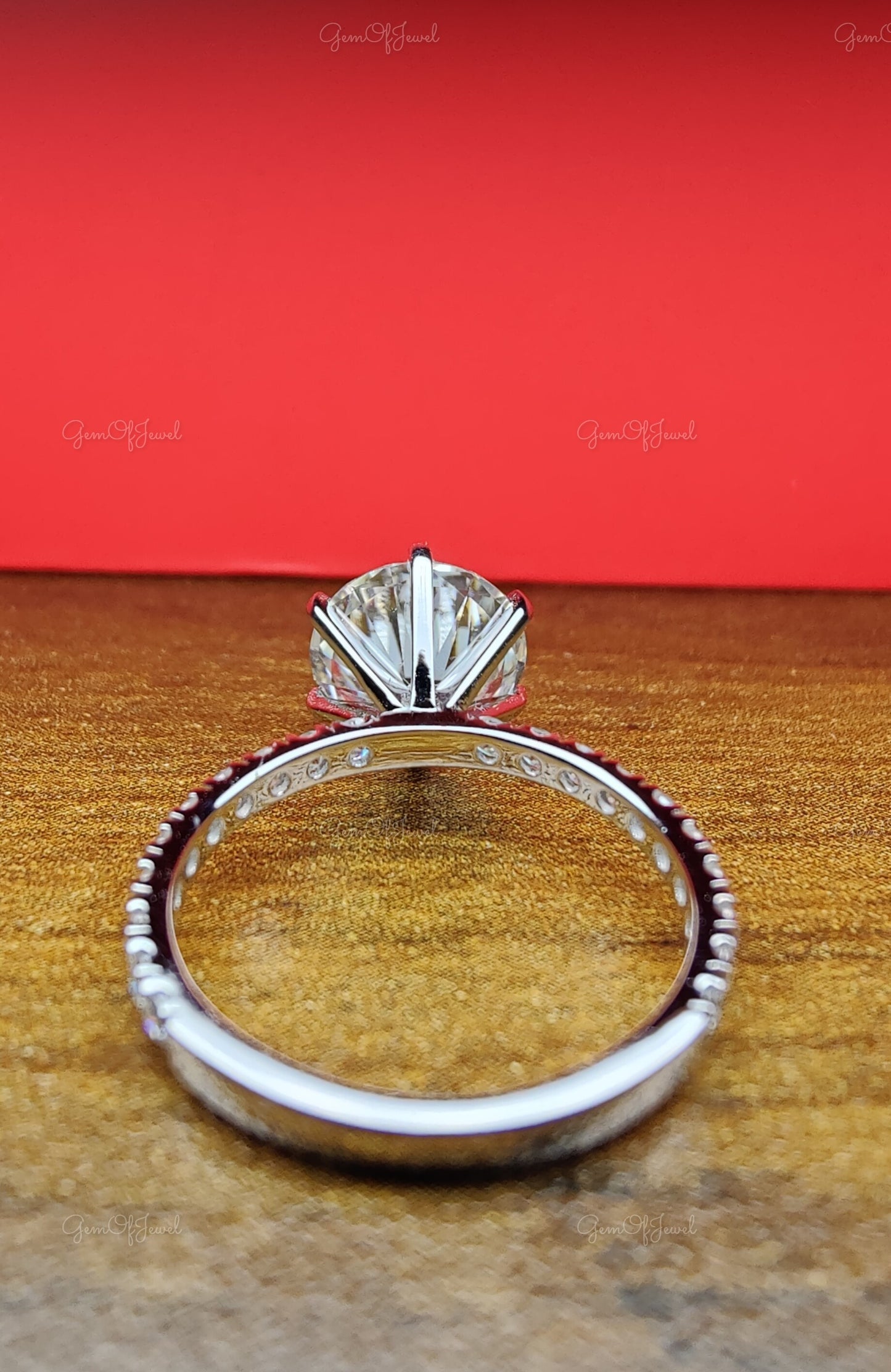 Round Moissanite Engagement Ring With 3/4th Eternity Of Round Moissanite Diamond,Six Prong Round Diamond Engagement Ring, 3CT Diamond Ring