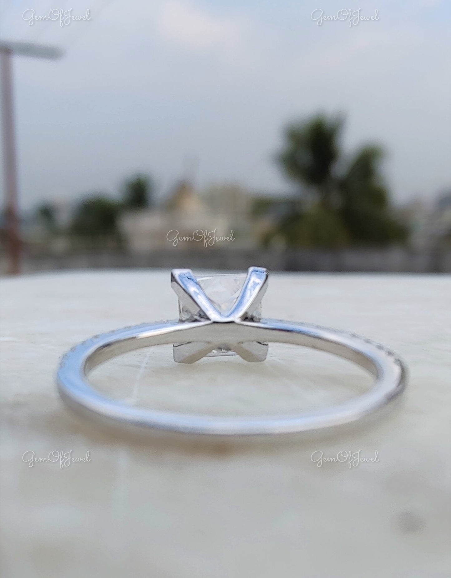 Princess Cut Moissanite Diamond Engagement Ring With Round Moissanite Eternity Band , Engagement Ring For Her, Gift For her, Princess Ring