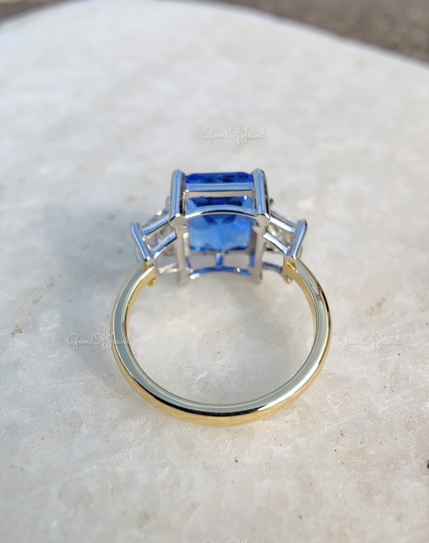 Topaz Ring Aquamarine Radiant Cut Engagement Ring For Her, Topaz Gold Ring, Aquamarine Lab Simulated Diamond Ring, Two Tone Gold Ring