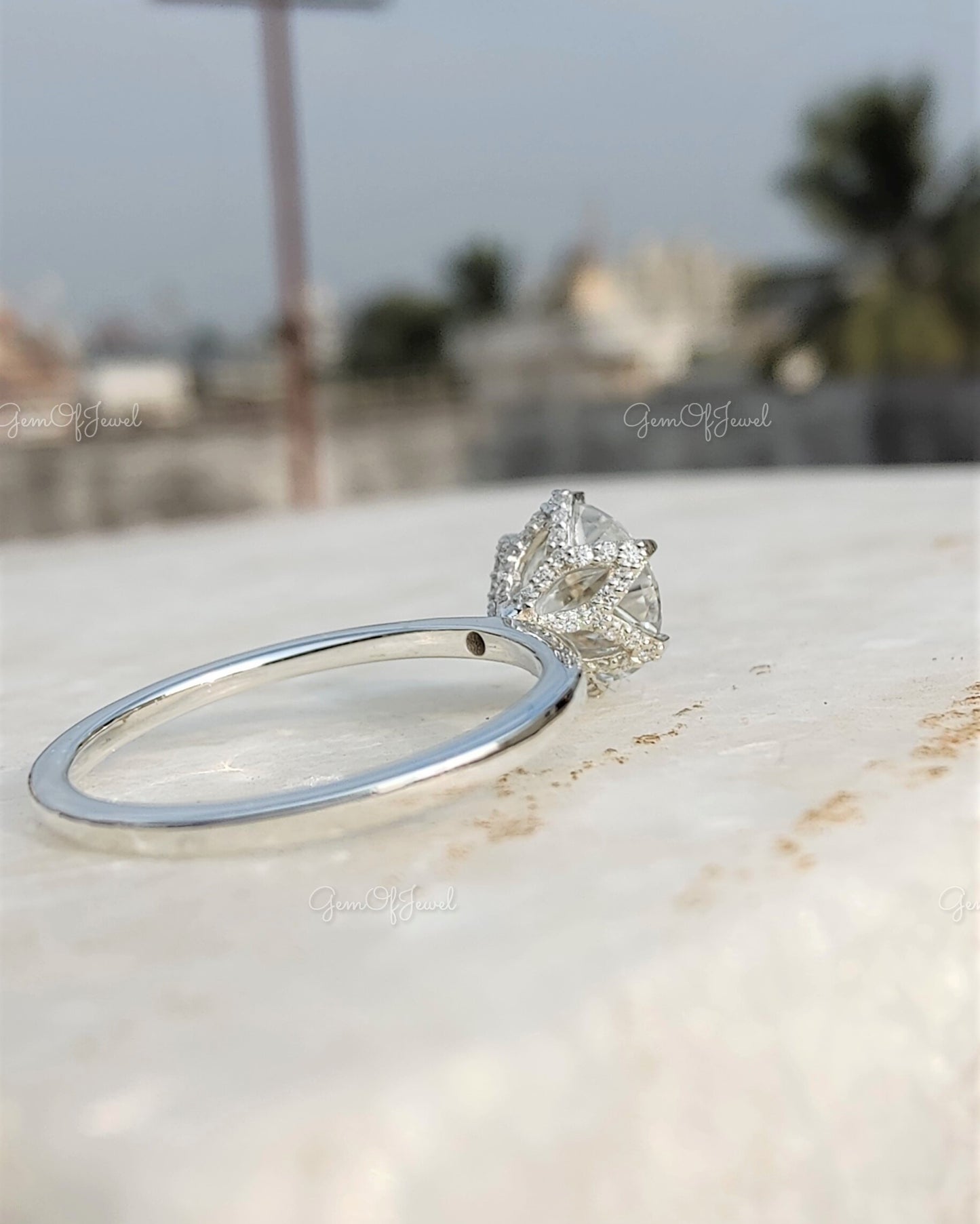 Round Moissanite Diamond Engagement Ring Round Diamond With Under Petal Tulip Prongs Wedding Ring For Her, Moissanite Engagement Ring Gift