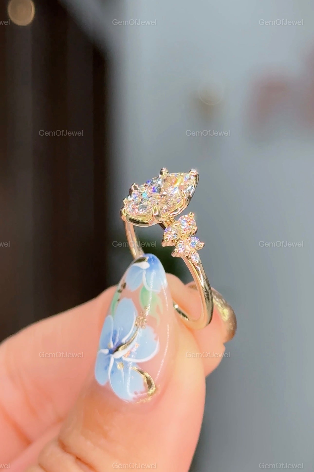 1CT Marquise Diamond Moissanite Ring With Side Round Moissanite Diamond, 1CT Diamond Ring For Her, Cluster Setting Ring, 1CT Marquise Ring